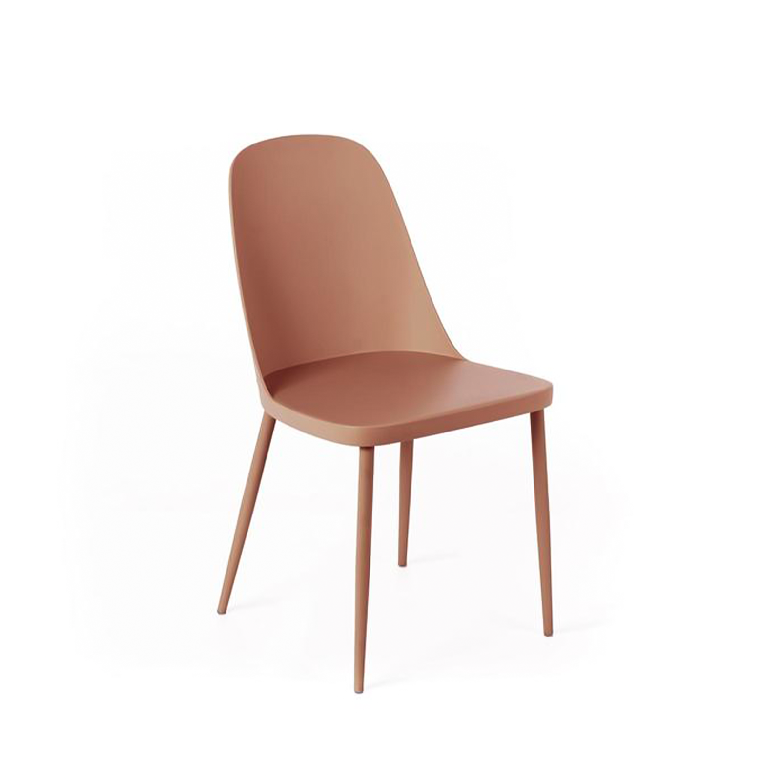 Set of modern "Paola" polypropylene chairs with painted metal legs