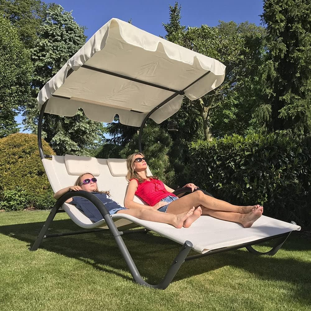 "Garden Sun" double sun lounger in adjustable steel, 205x138 cm, 150 cm high