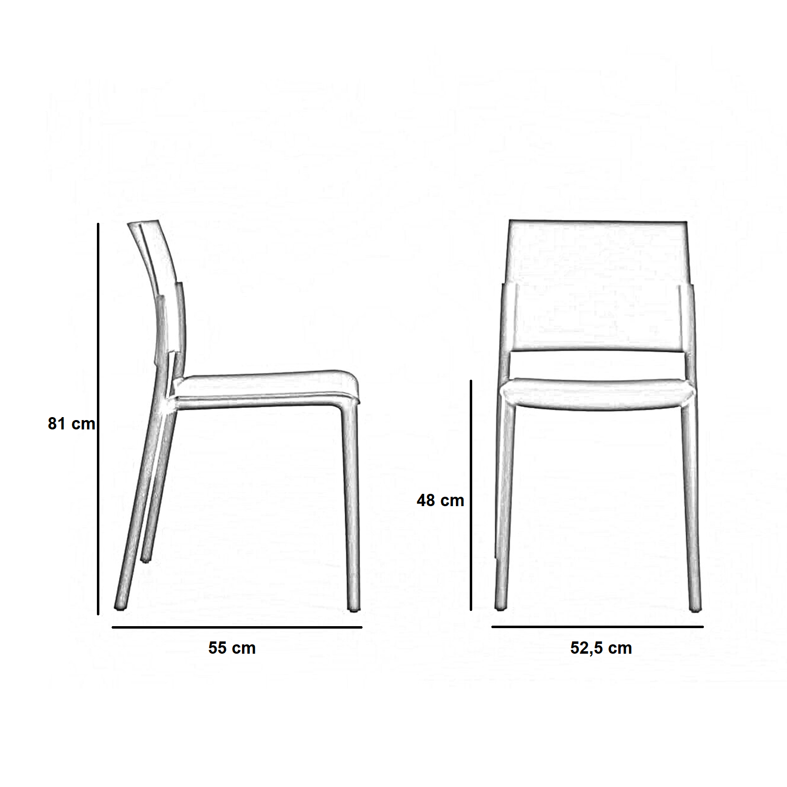 Set of modern "Sabrina" stackable polypropylene living room chairs, 52.5x55 cm, 81h