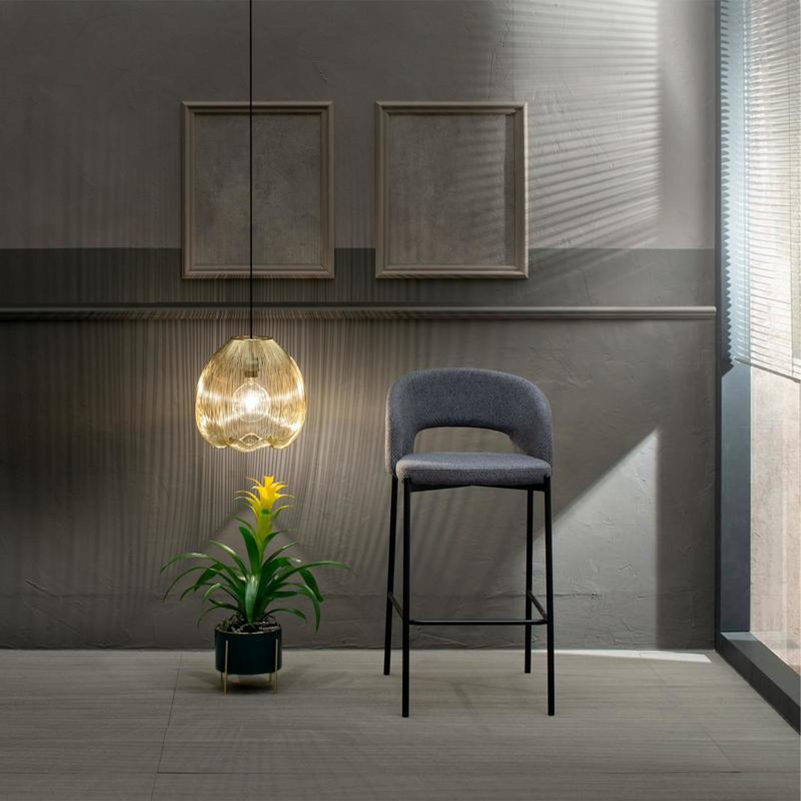 Set of "Alan" high stools in padded fabric with footrest cm 52x50 98h