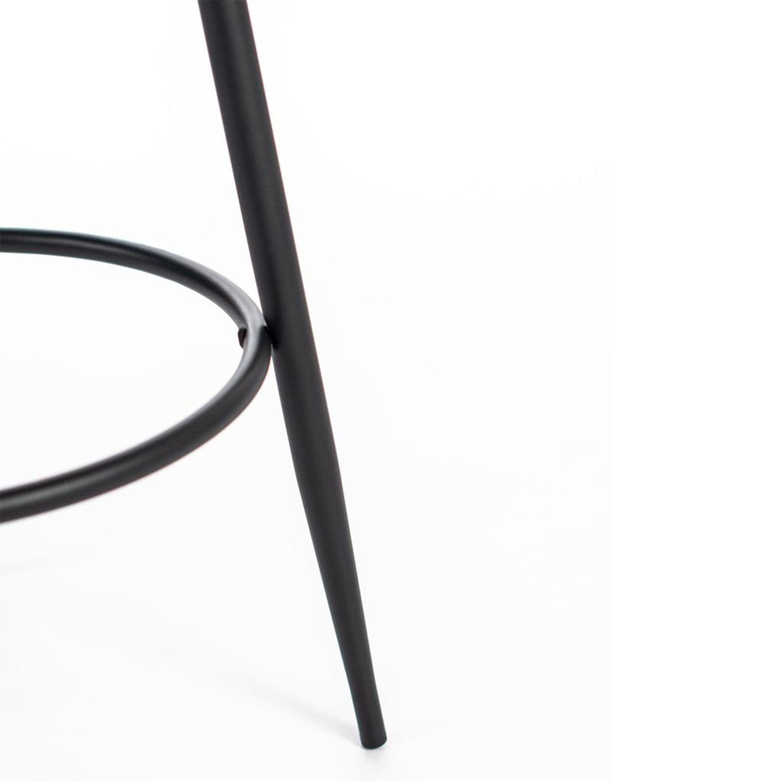 Set of "Ron" round high stools in beige padded fabric with footrest cm 51x51 77.5h