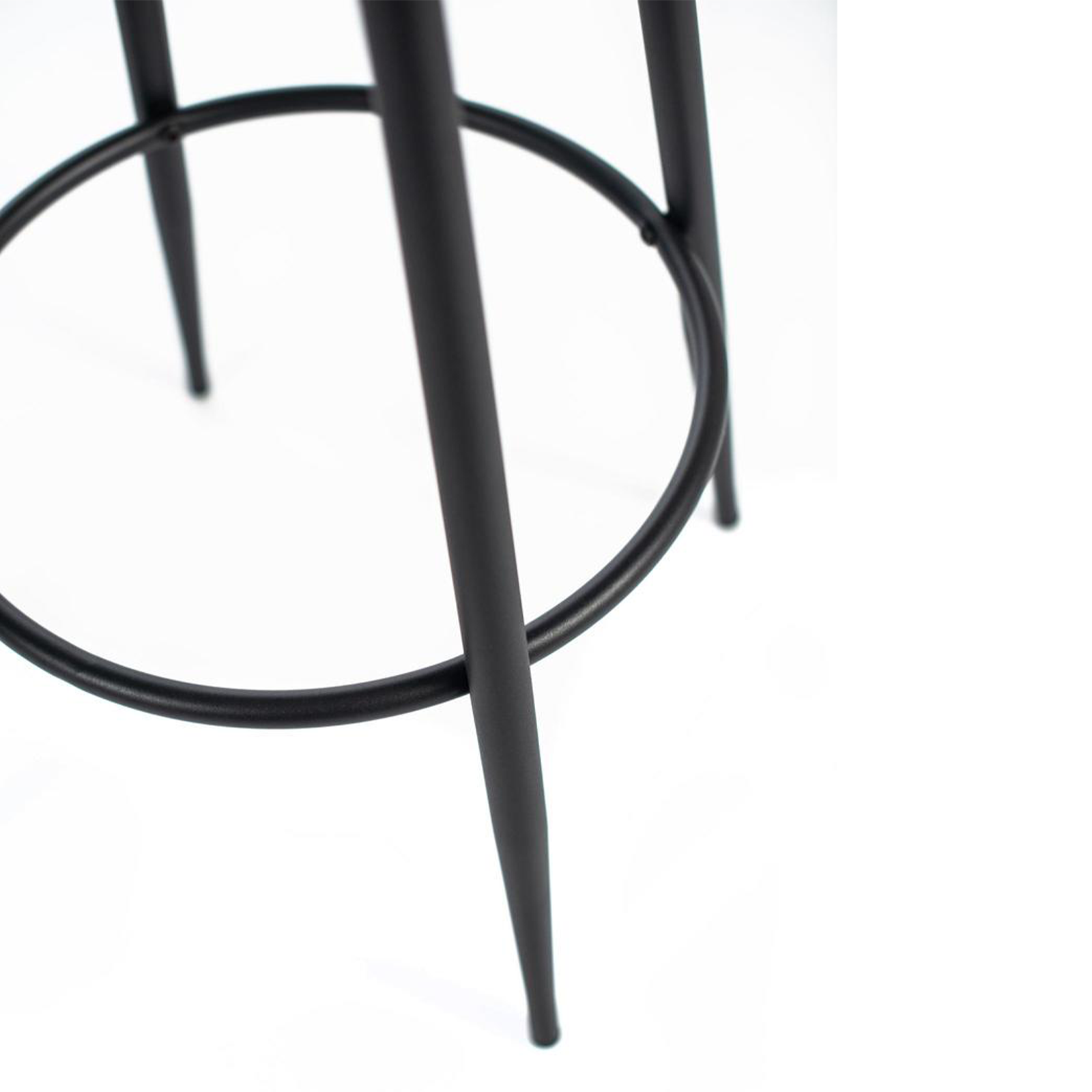 Set of "Ron" round high stools in beige padded fabric with footrest cm 51x51 77.5h