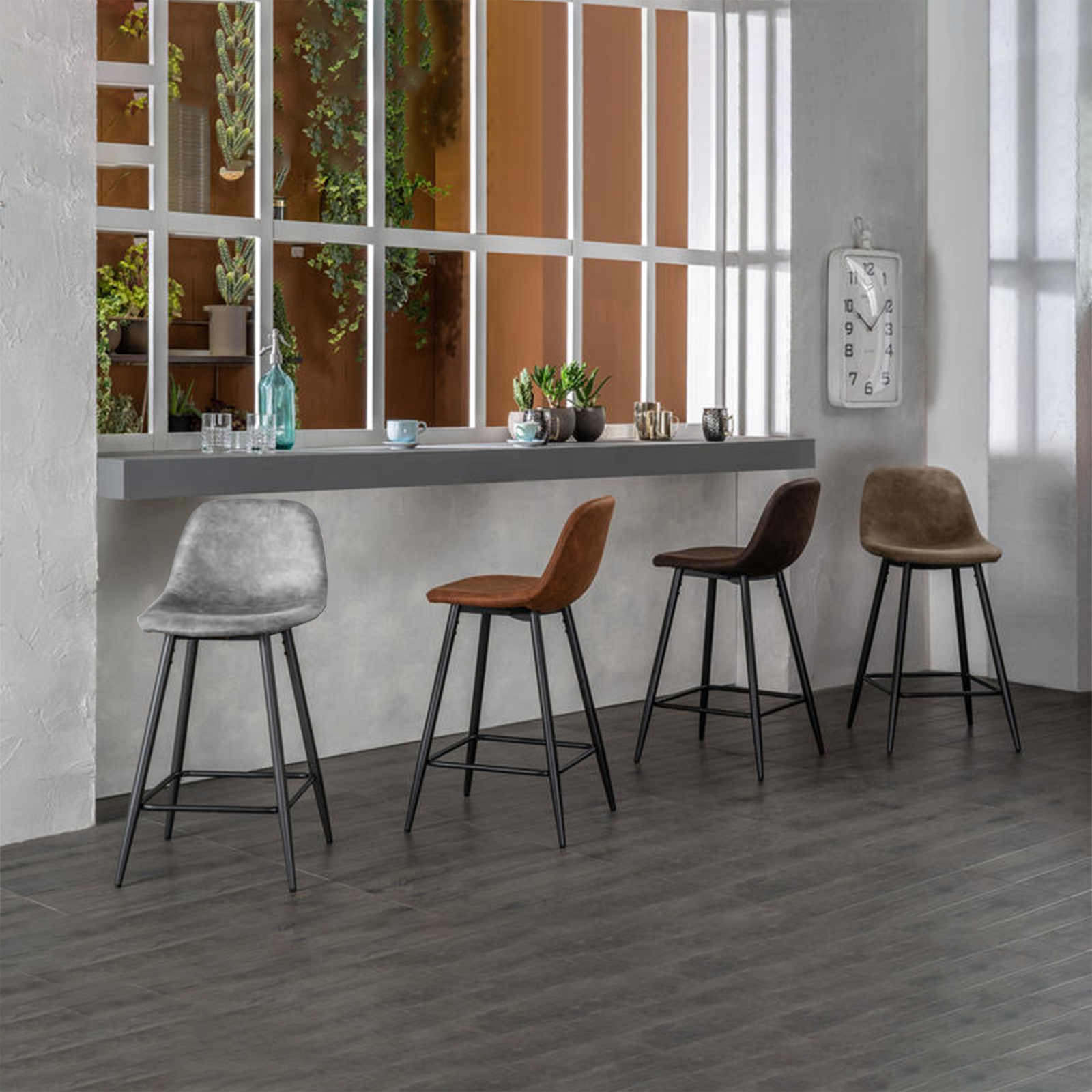 Set of high padded stools "Brig" in imitation leather with footrest cm 50x44 84h