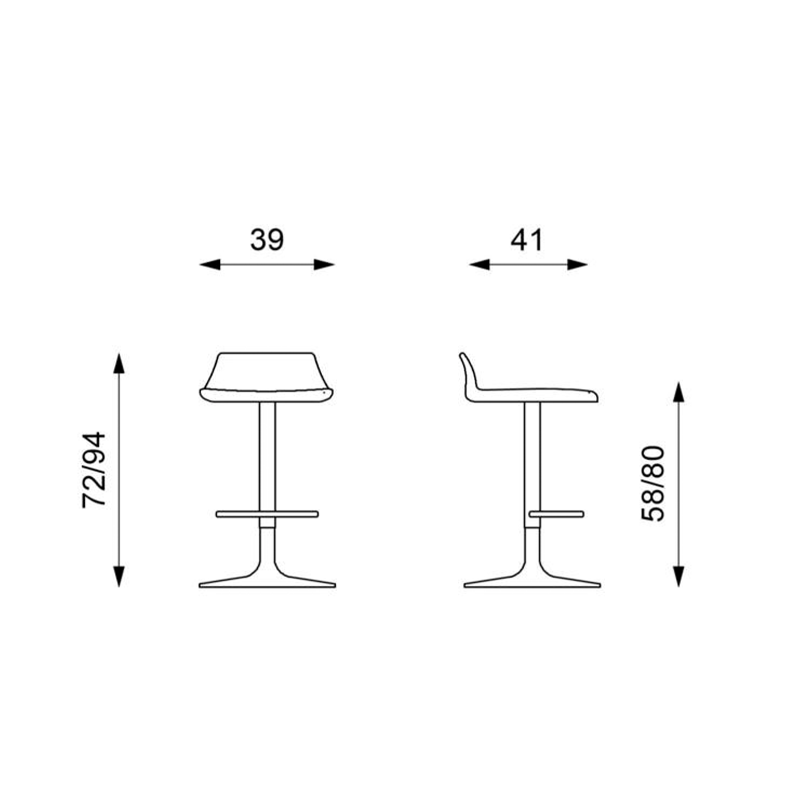 Set of "Henri" high stools in polypropylene with gas lift and footrest, 41x39 cm, 72h