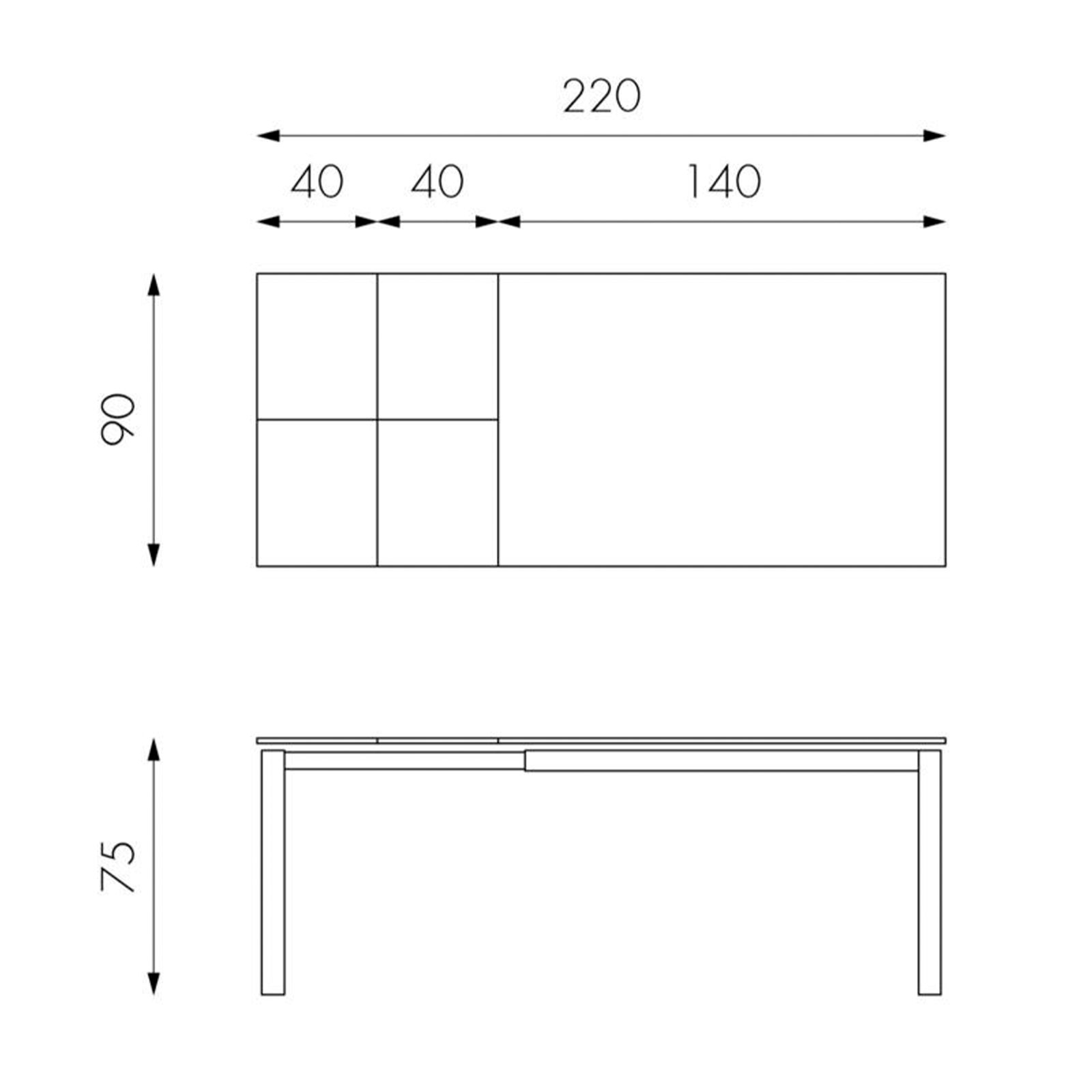 Tavolo allungabile moderno "Filo" piano in ceramica gambe in alluminio cm 140/220x90 75h