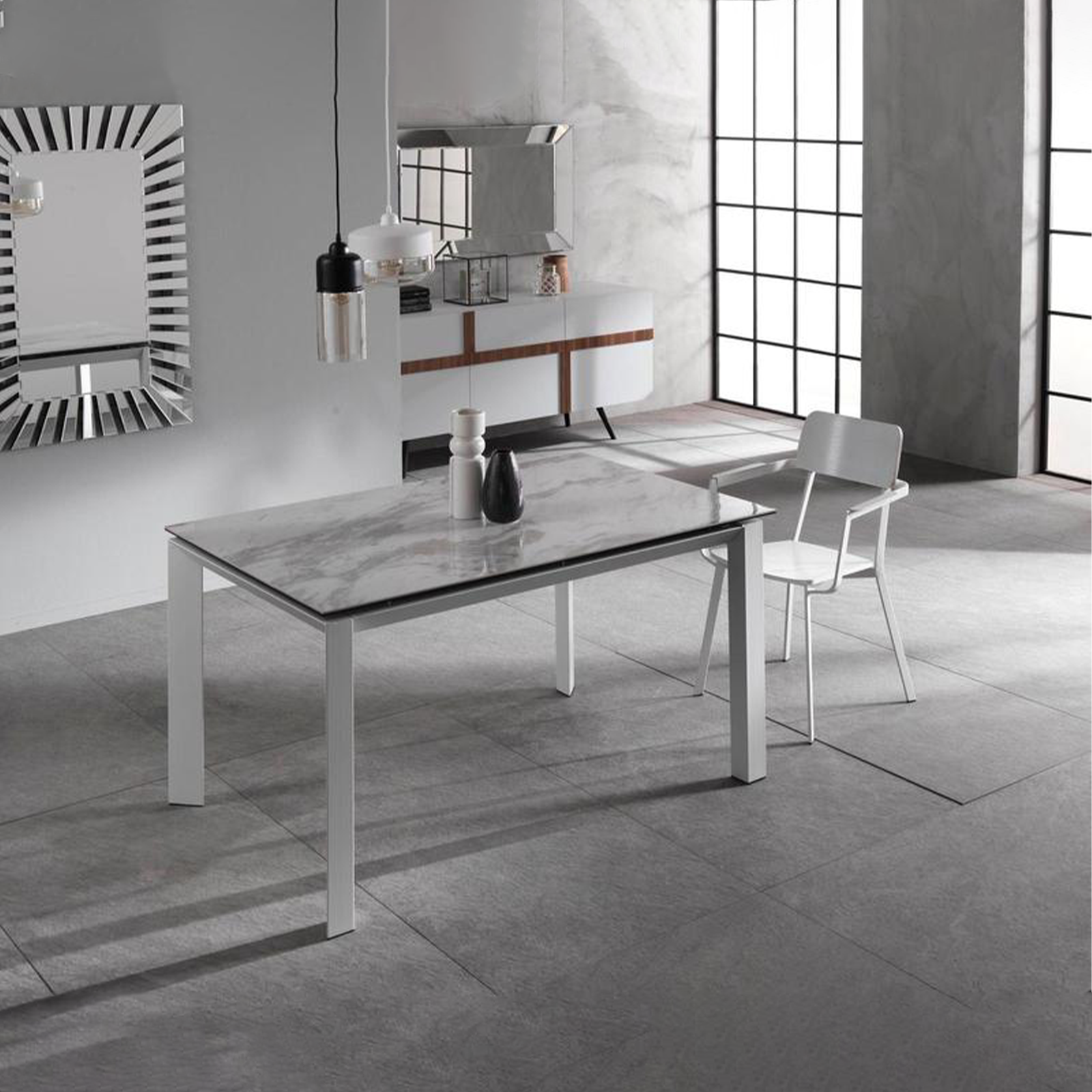 Tavolo allungabile moderno "Filo" piano in ceramica gambe in alluminio cm 140/220x90 75h