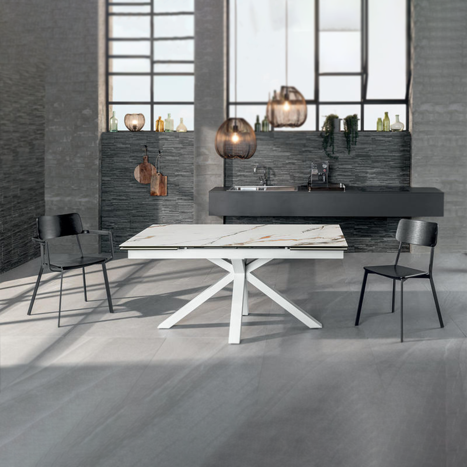 Extendable table "Daniel" tempered glass top cm 160/240x90 76h