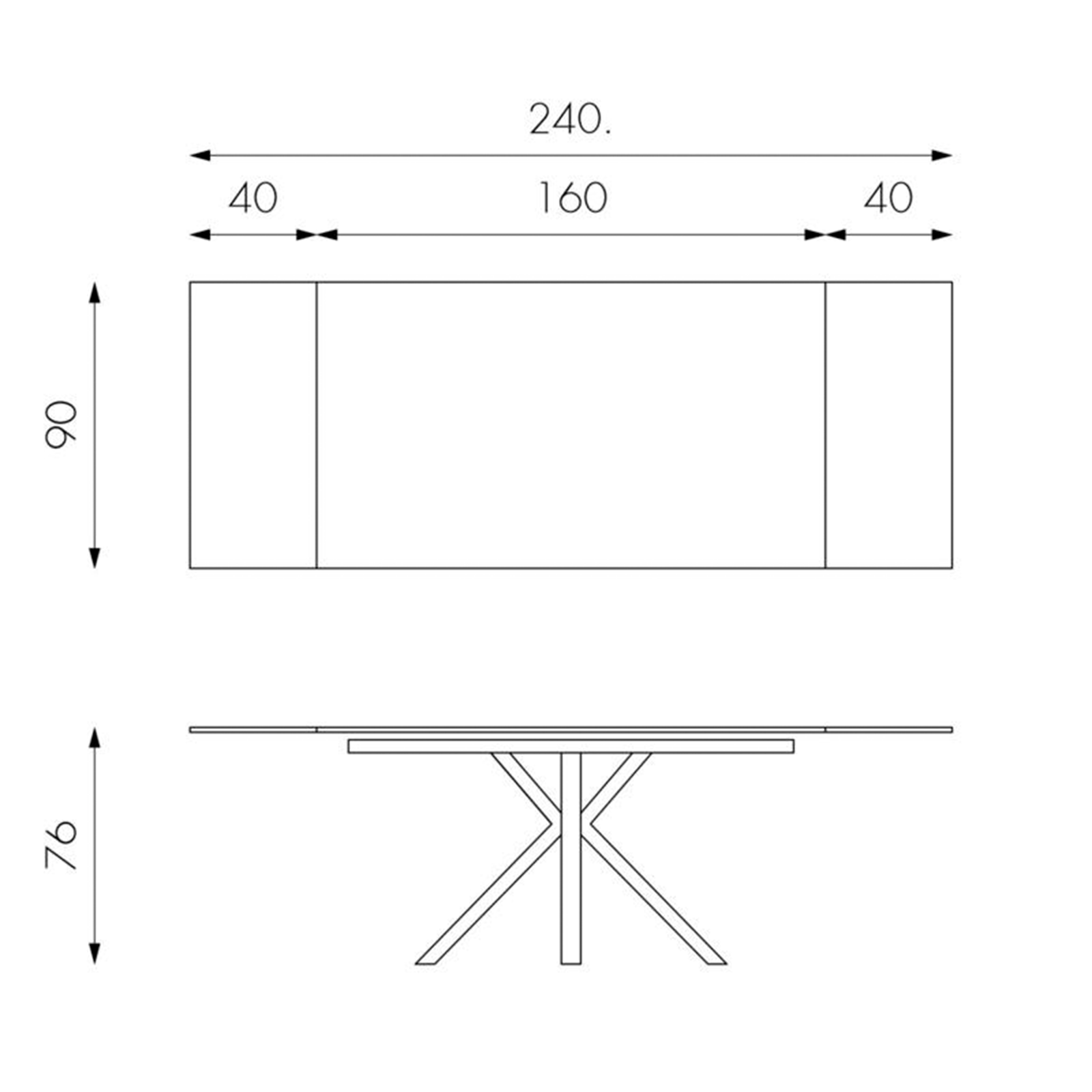 Extendable table "Daniel" tempered glass top cm 160/240x90 76h