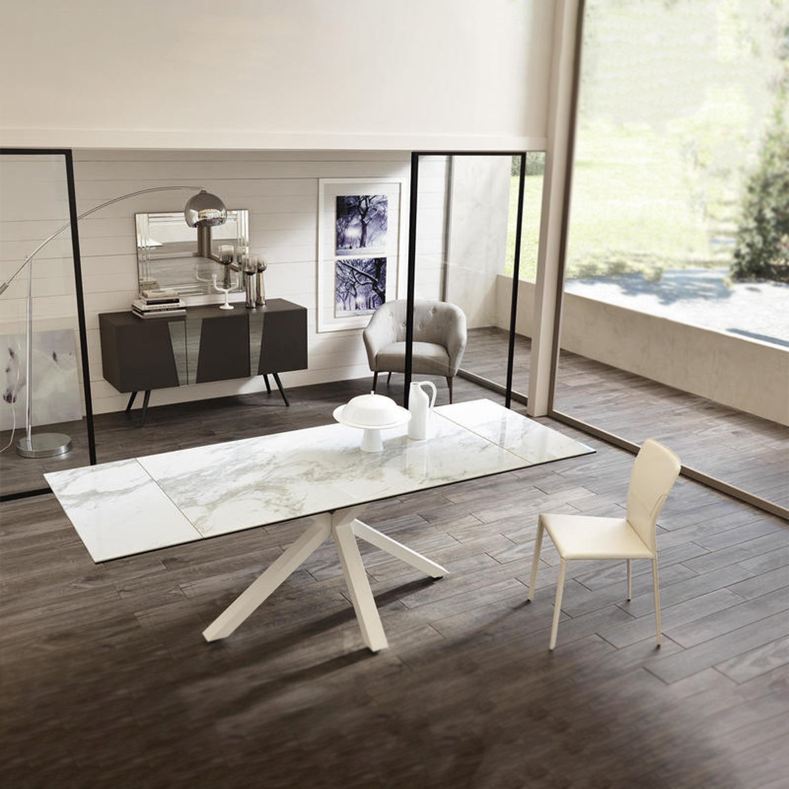 Extendable table "Daniel" tempered glass top cm 160/240x90 76h