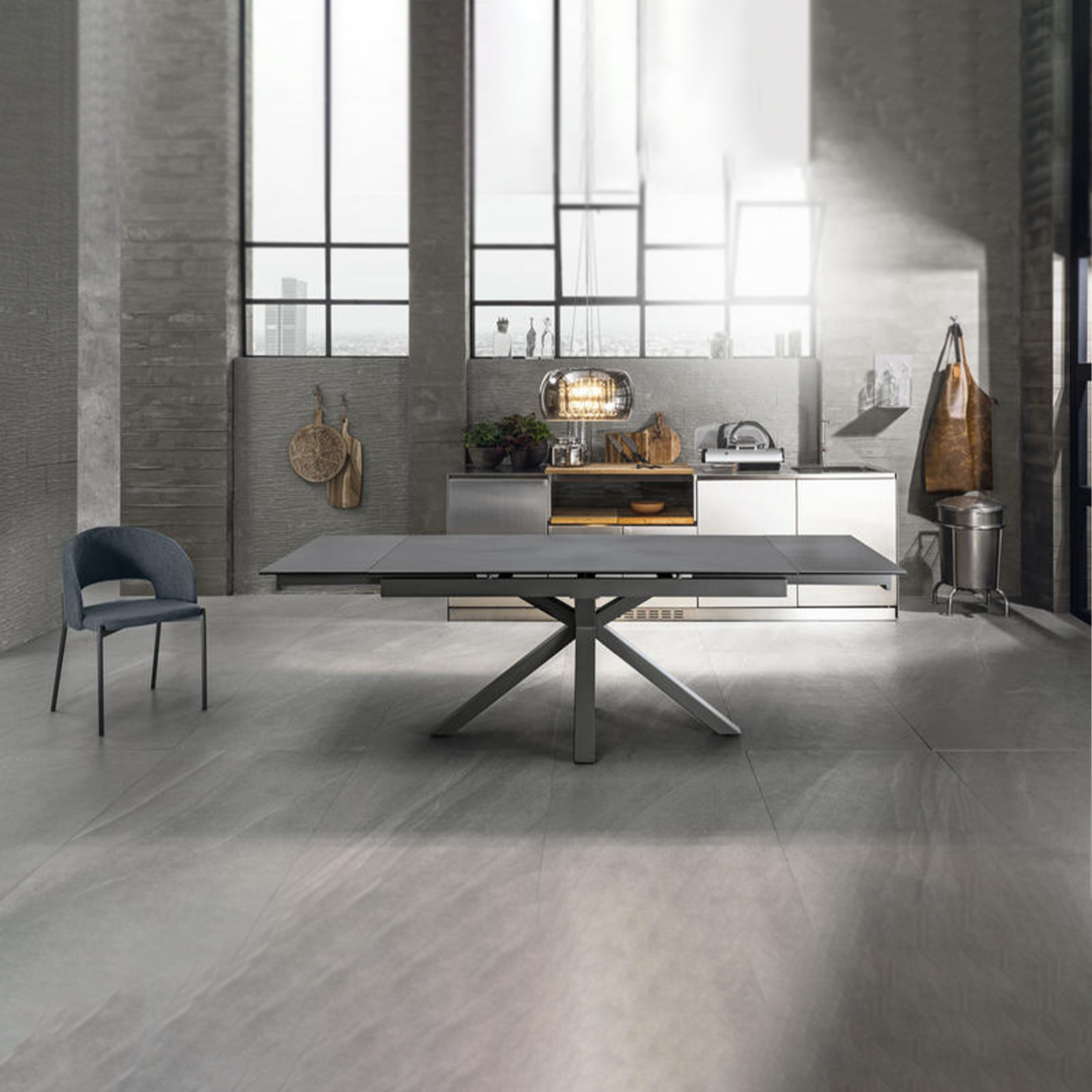 Extendable table "Daniel" tempered glass top cm 160/240x90 76h