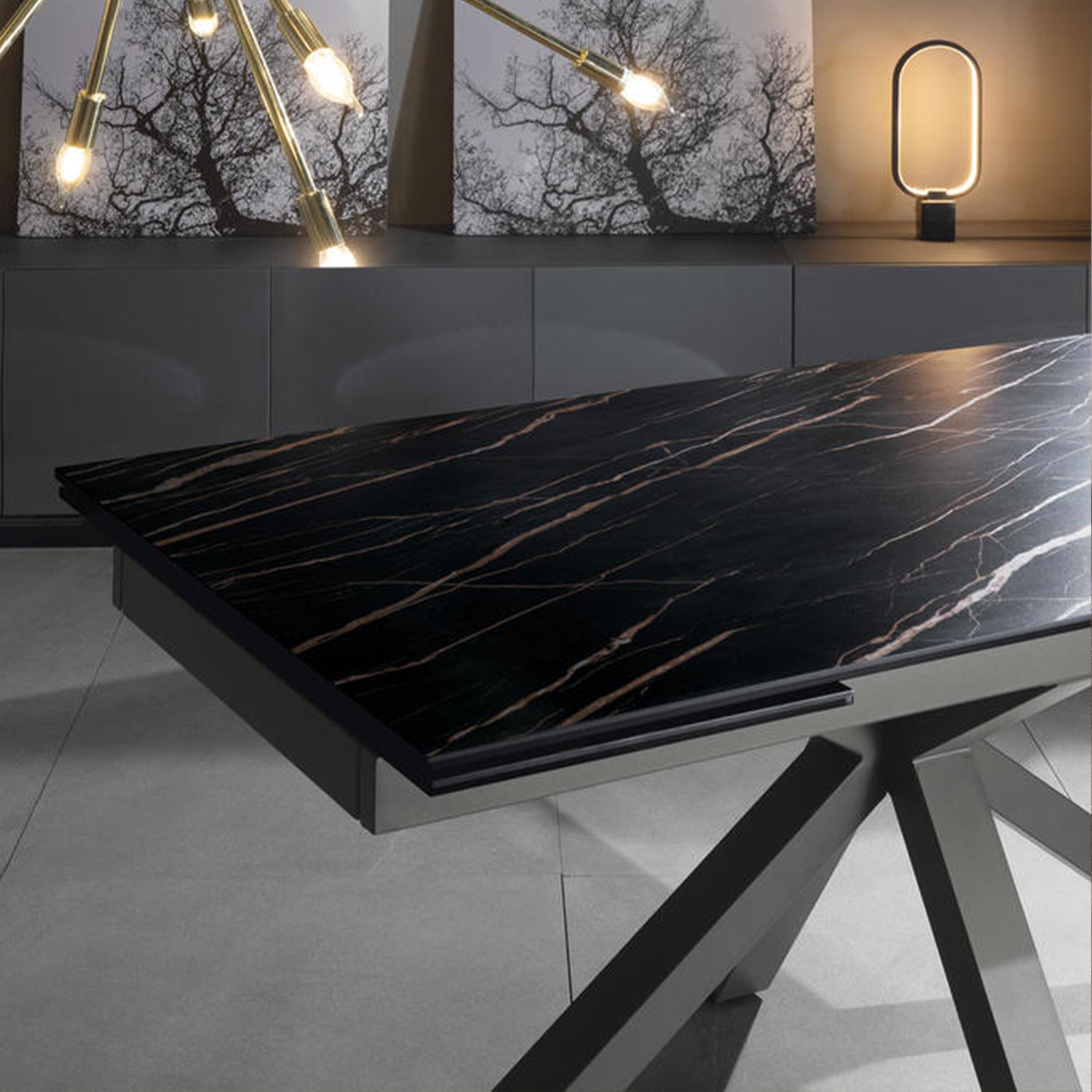 Extendable table "Daniel" tempered glass top cm 160/240x90 76h