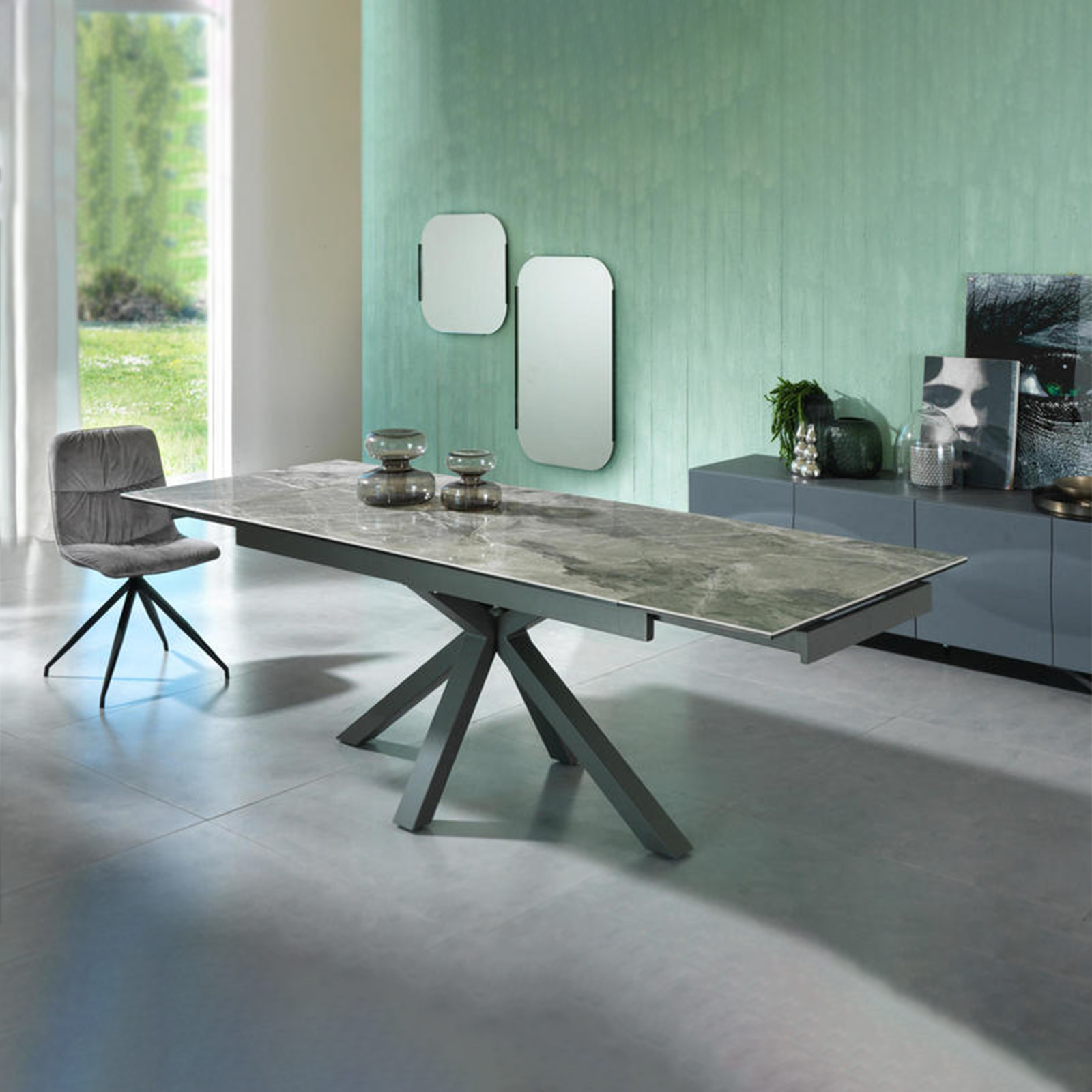 Extendable table "Daniel" tempered glass top cm 160/240x90 76h