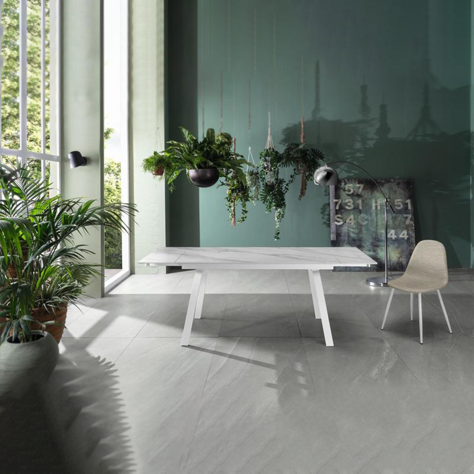 Extendable "Zante" table with marble-effect stone top, 200x80 cm, 76 cm high