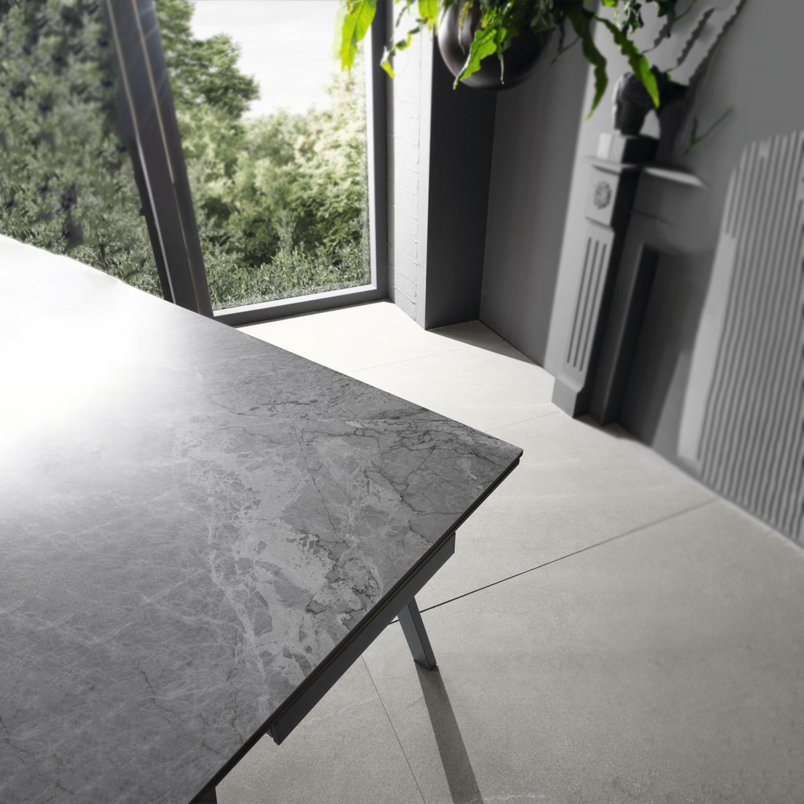 Extendable "Zante" table with marble-effect stone top, 200x80 cm, 76 cm high