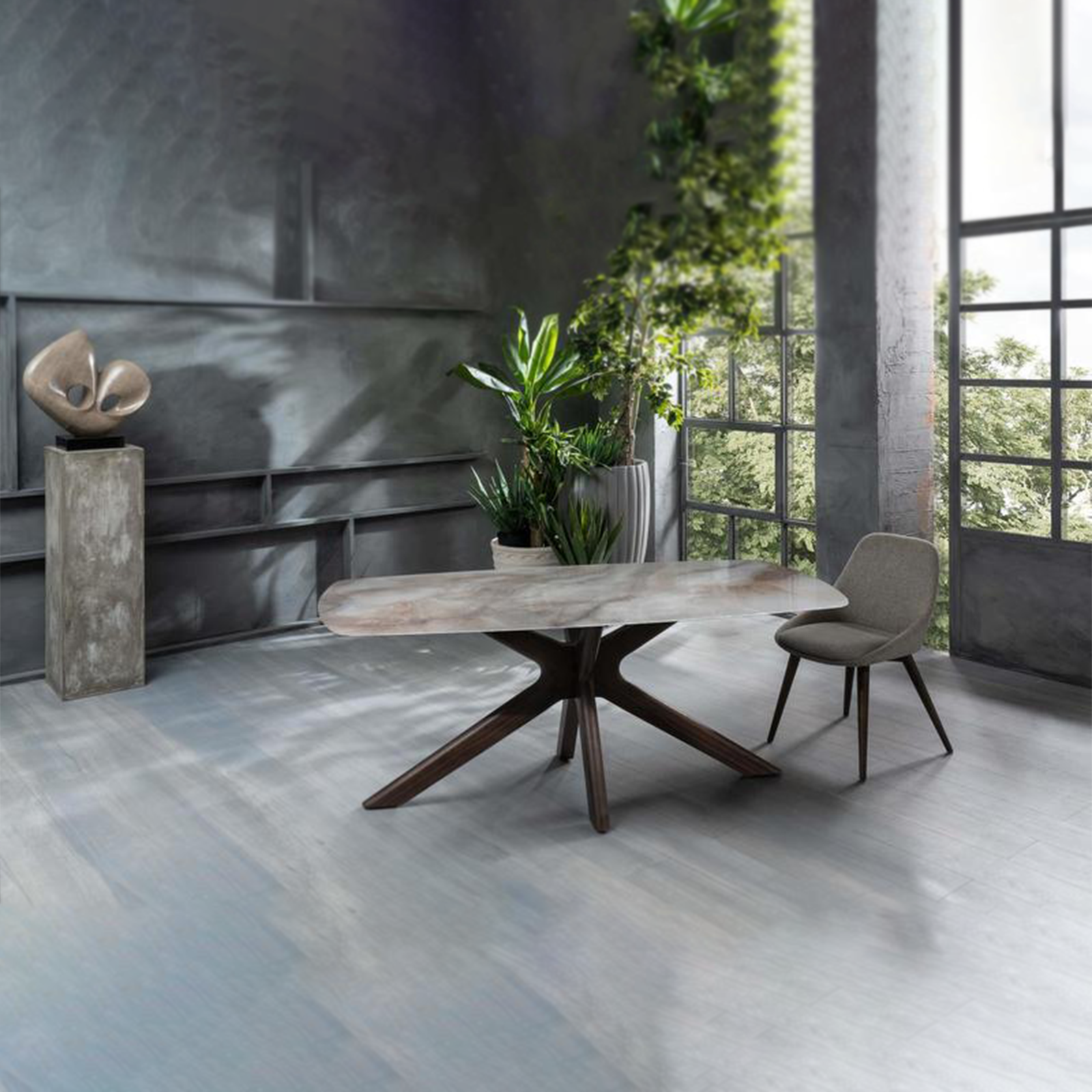 "Item" modern fixed ceramic living room table with marble effect