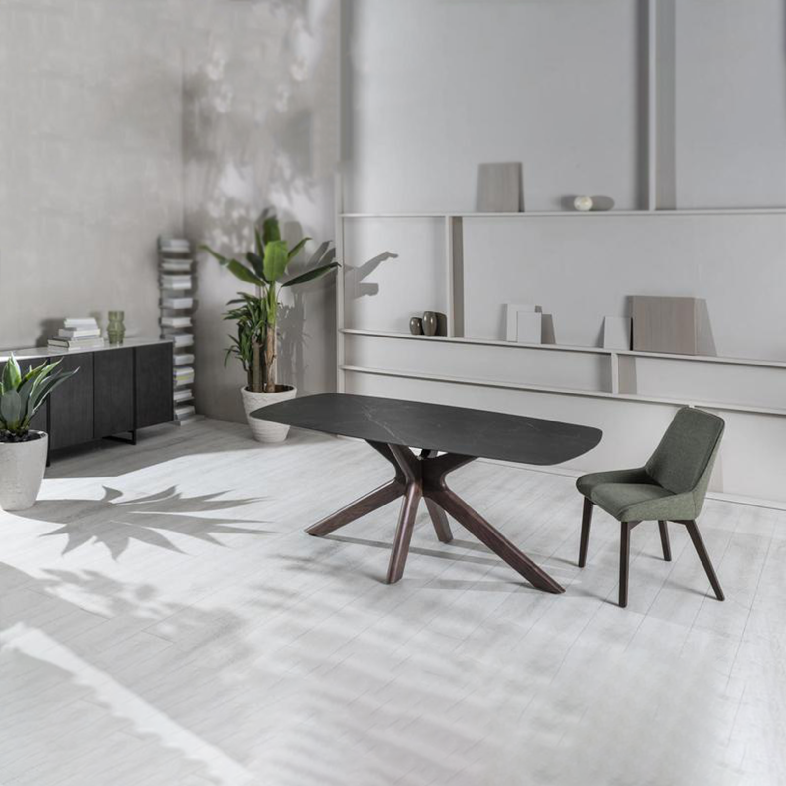 "Item" modern fixed ceramic living room table with marble effect