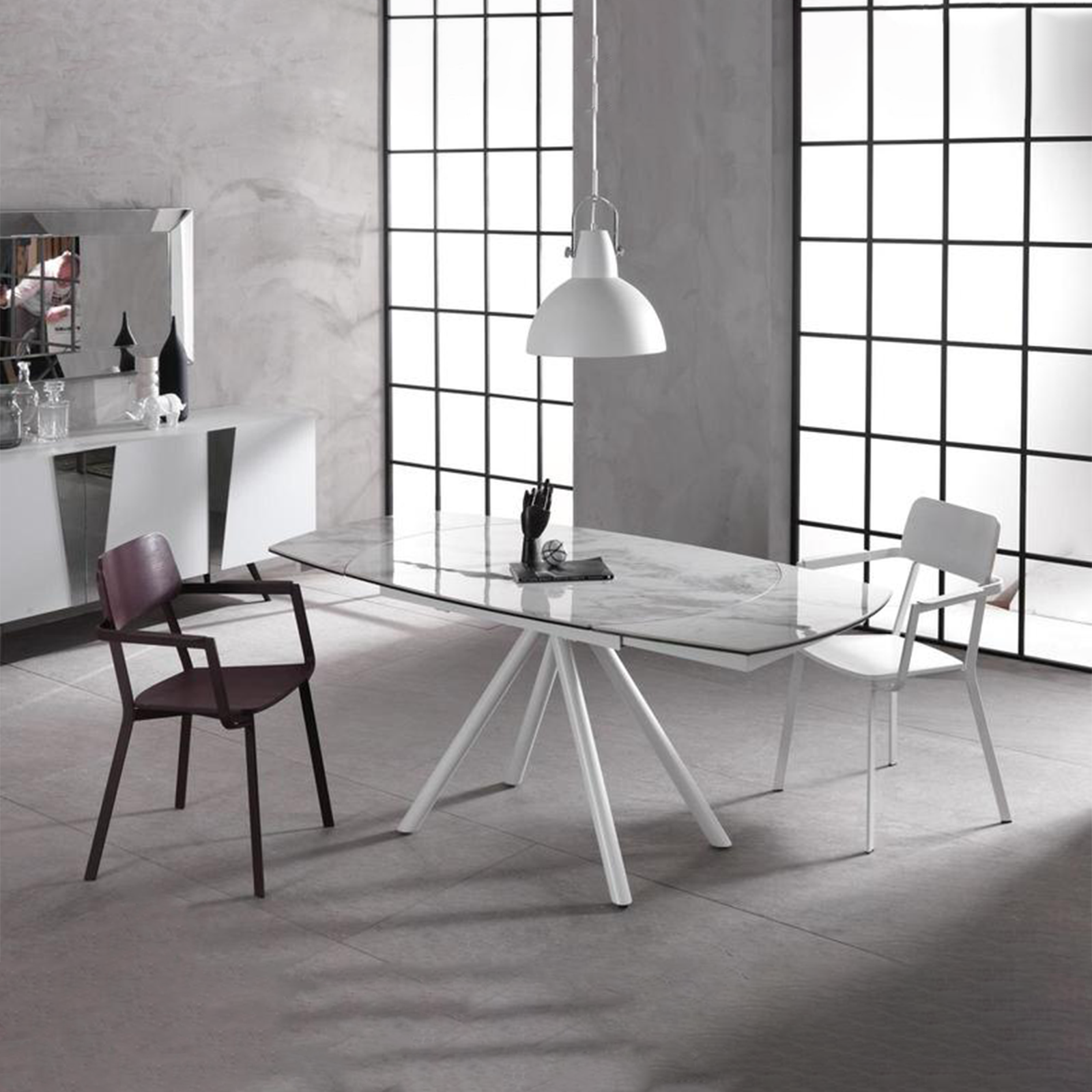 Modern extendable table "Atmosphera" with ceramic top and painted metal frame