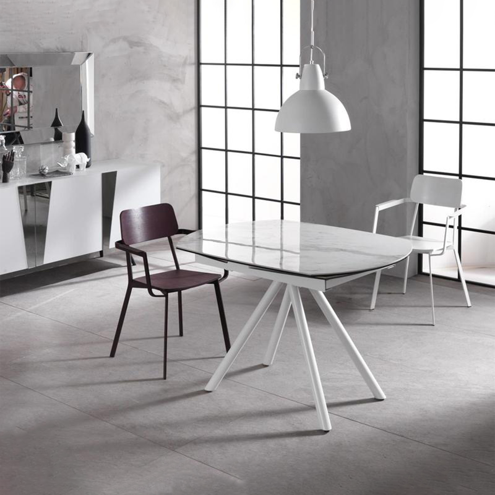 Modern extendable table "Atmosphera" with ceramic top and painted metal frame