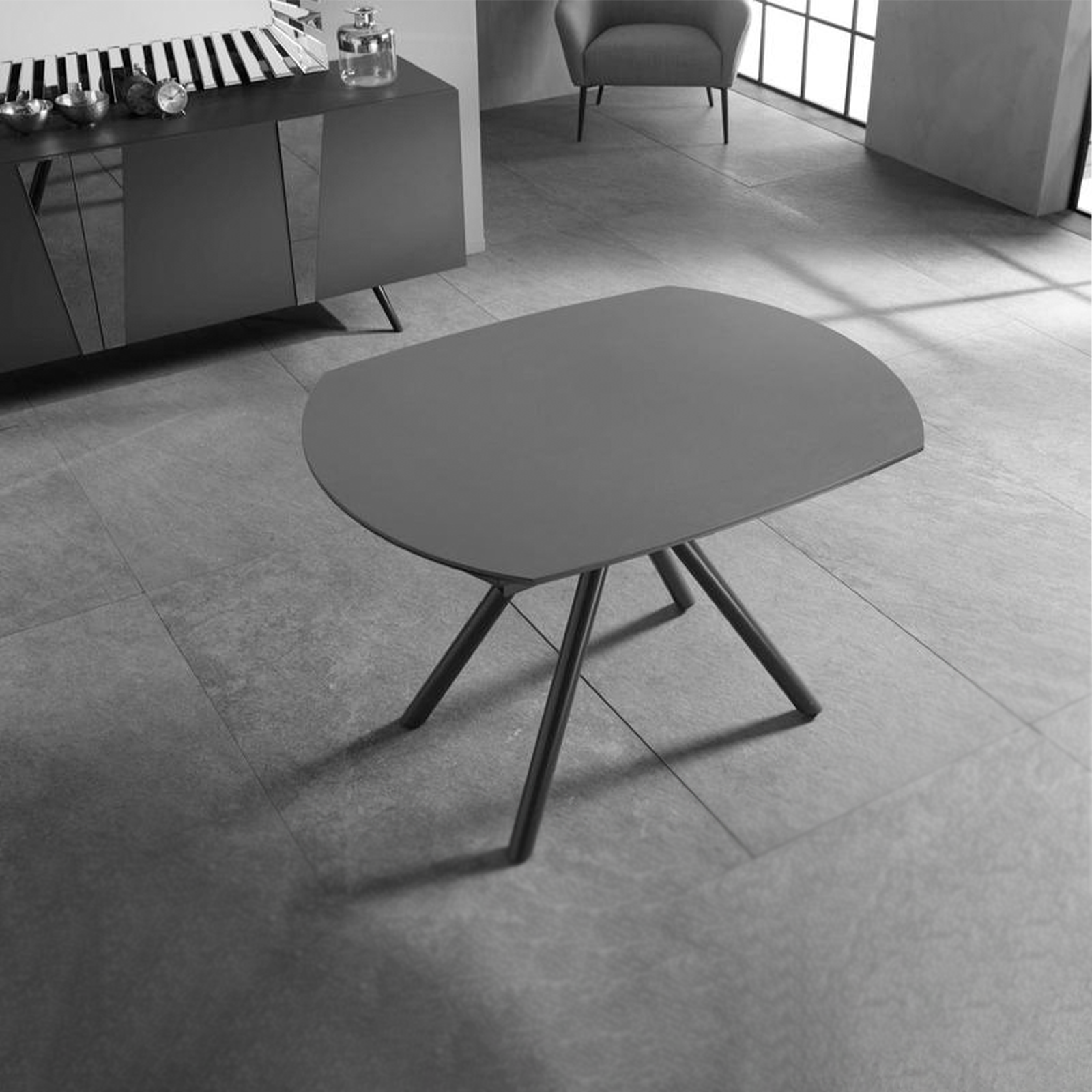 Modern extendable table "Atmosphera" with ceramic top and painted metal frame