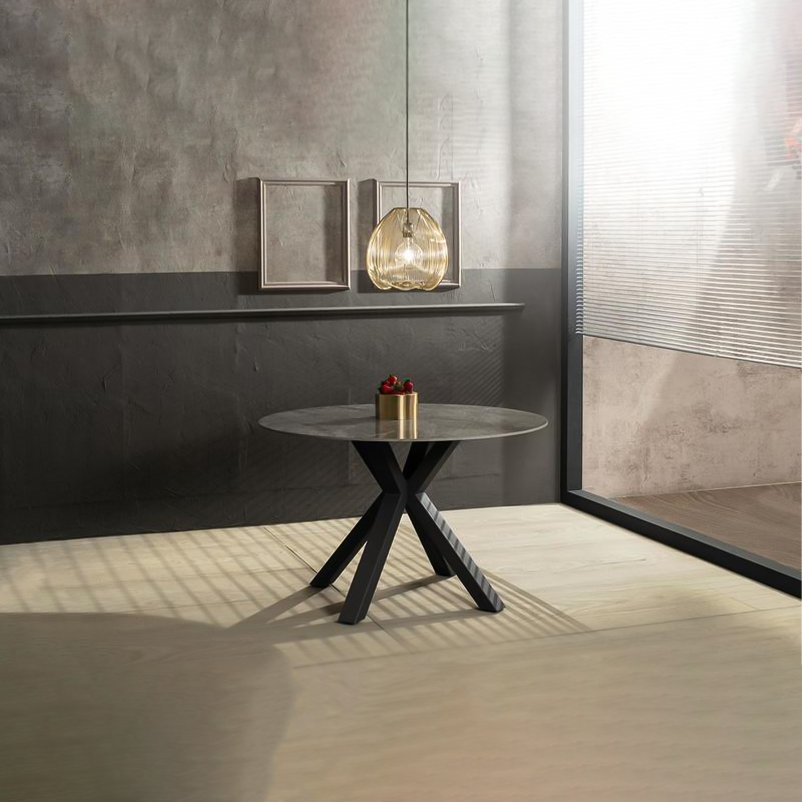 "Louis" round table with marble-effect ceramic top, Ø120 cm, 76 cm high