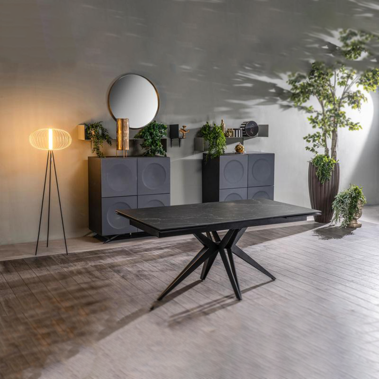 Amber extendable modern living room table with marble-effect ceramic top