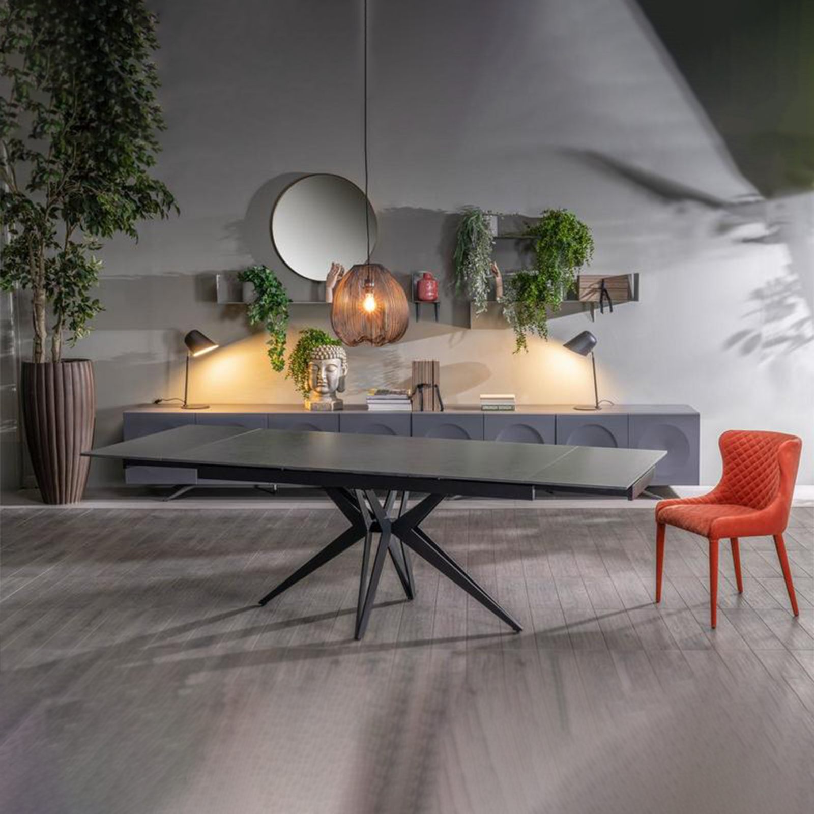 Amber extendable modern living room table with marble-effect ceramic top