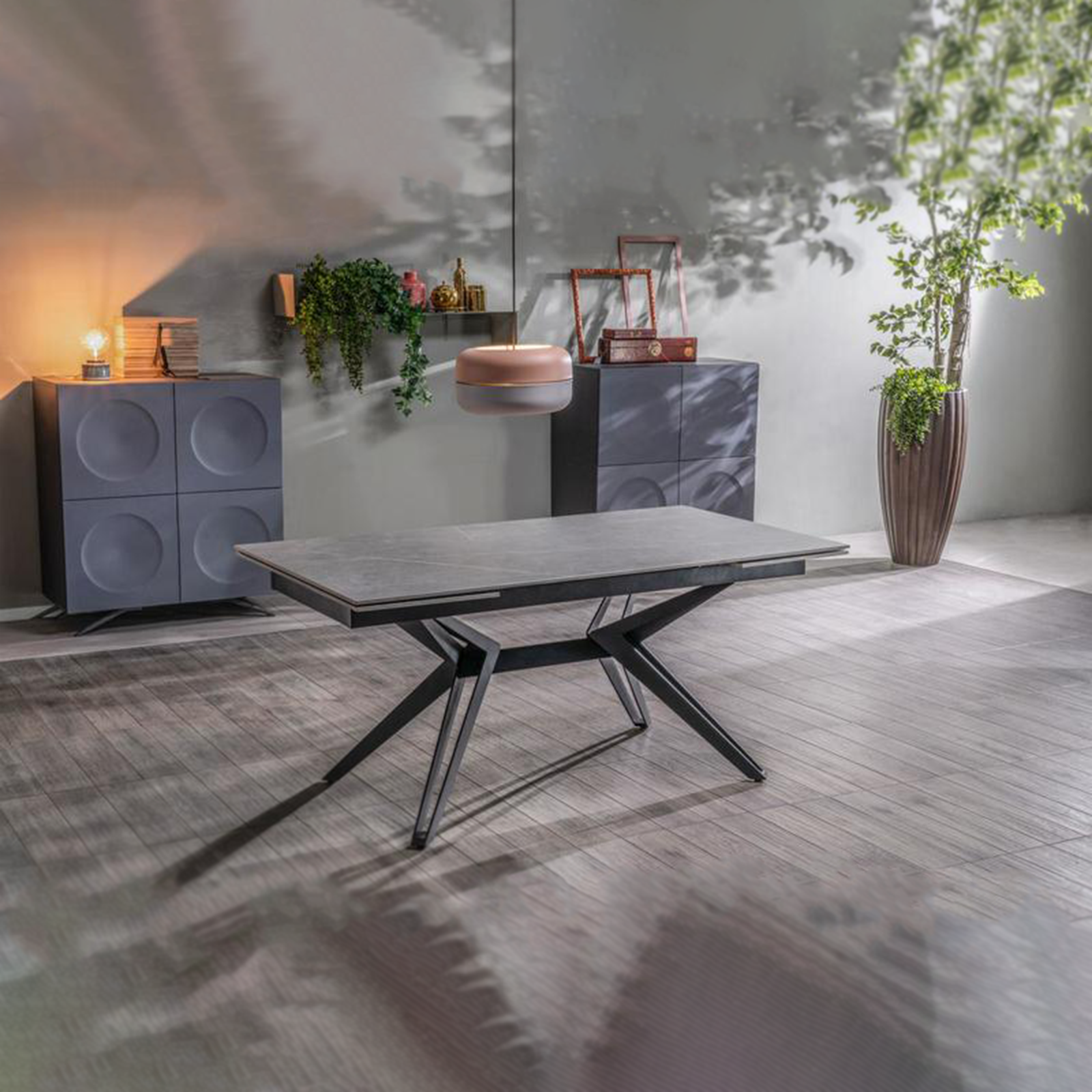Modern extendable "Horeca" dining table with marble-effect ceramic top