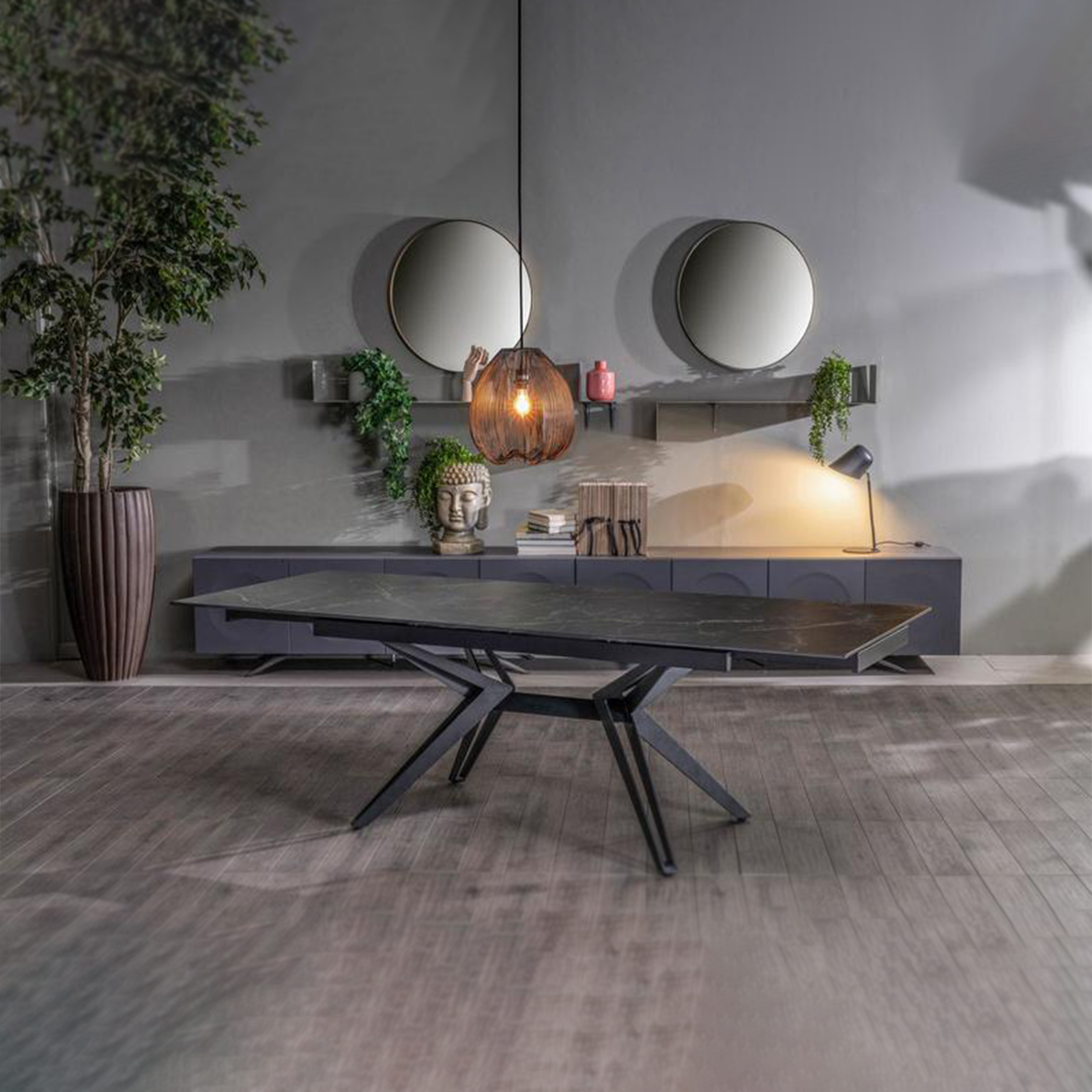 Modern extendable "Horeca" dining table with marble-effect ceramic top