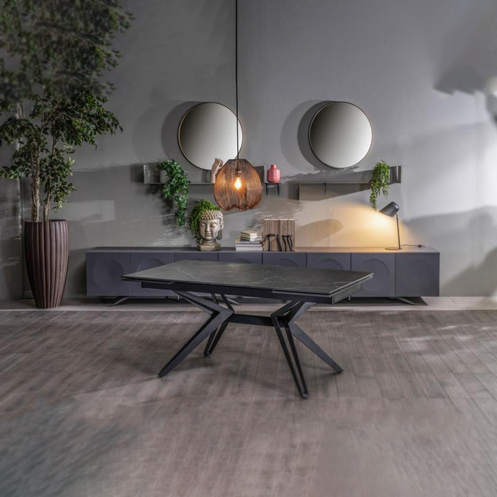 Modern extendable "Horeca" dining table with marble-effect ceramic top