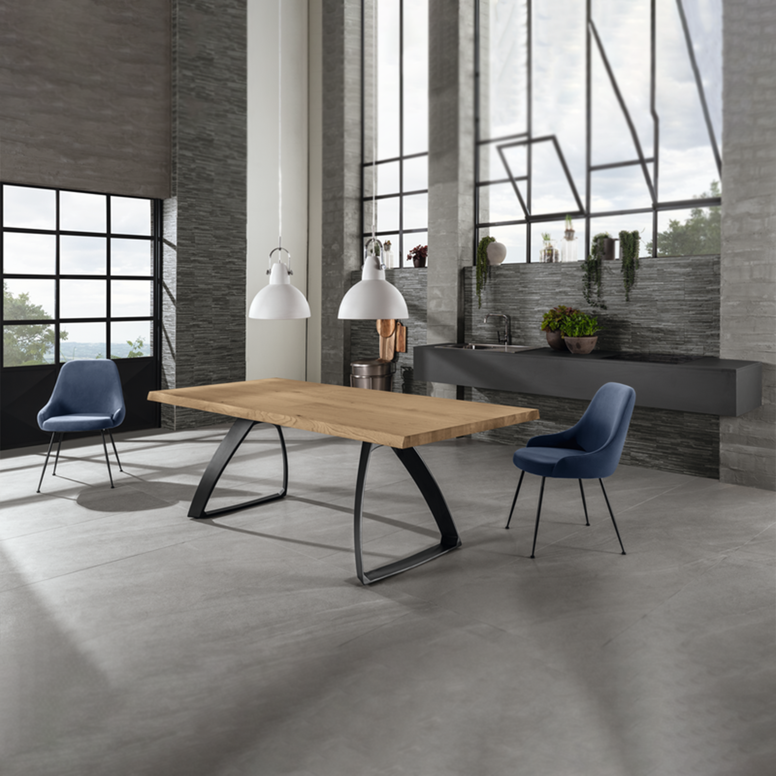 Table fixe « Arthur » avec plateau en bois et pieds en métal, 160 x 90 cm, 76 cm de hauteur.