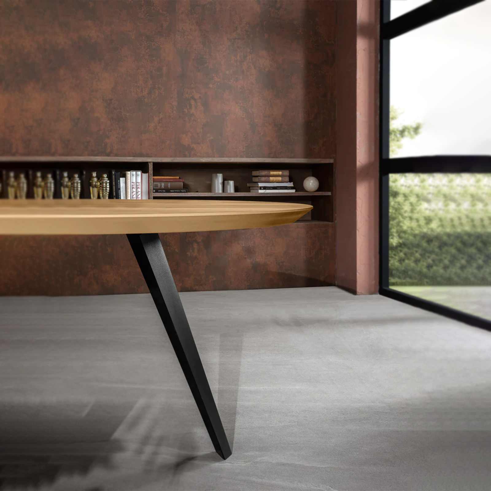 Table ronde en bois « Dorian » avec pieds en métal, 130x130 cm, 76 cm de hauteur.