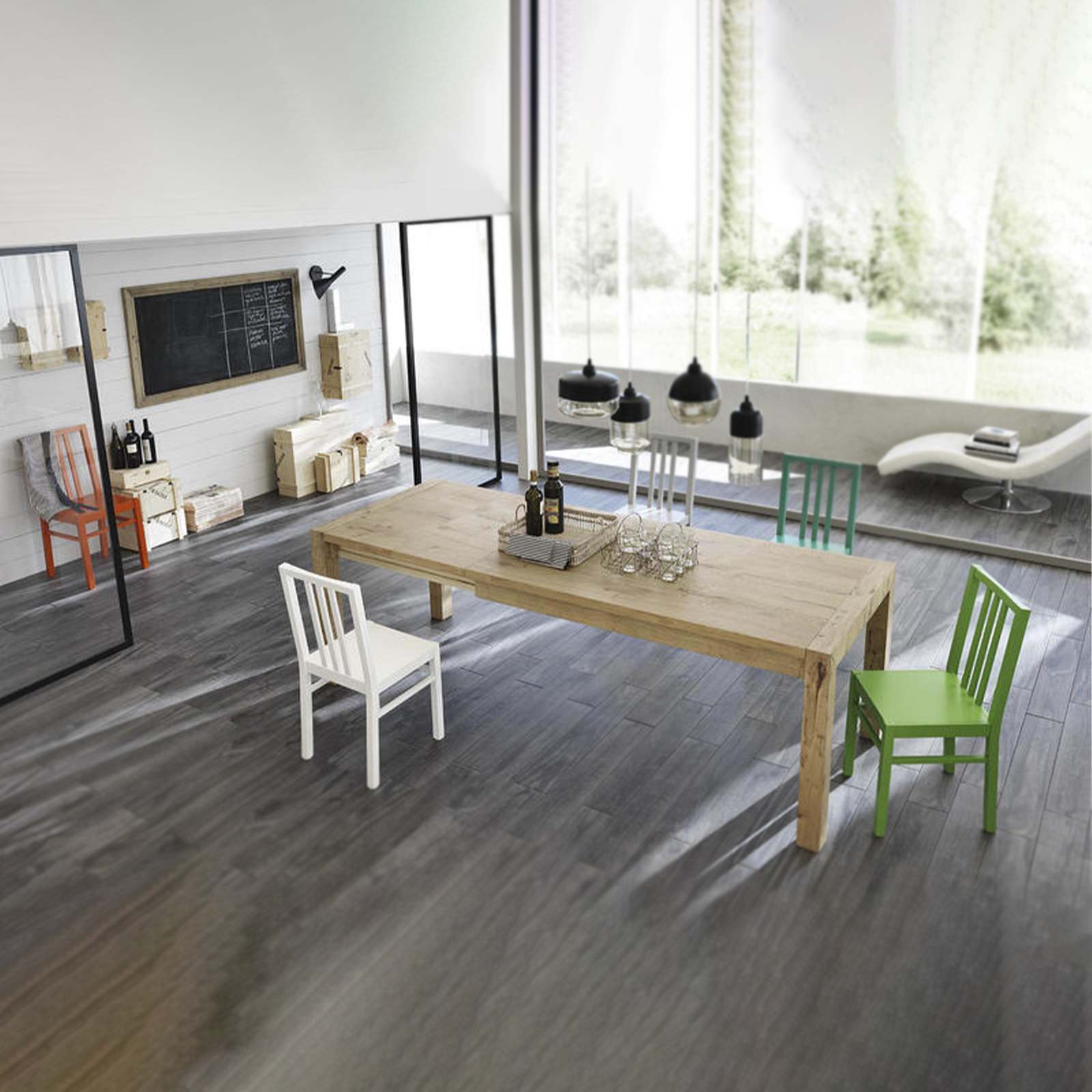 Extendable table "Ethan" with wooden top and legs, 160/240x90 cm, 76 cm high.