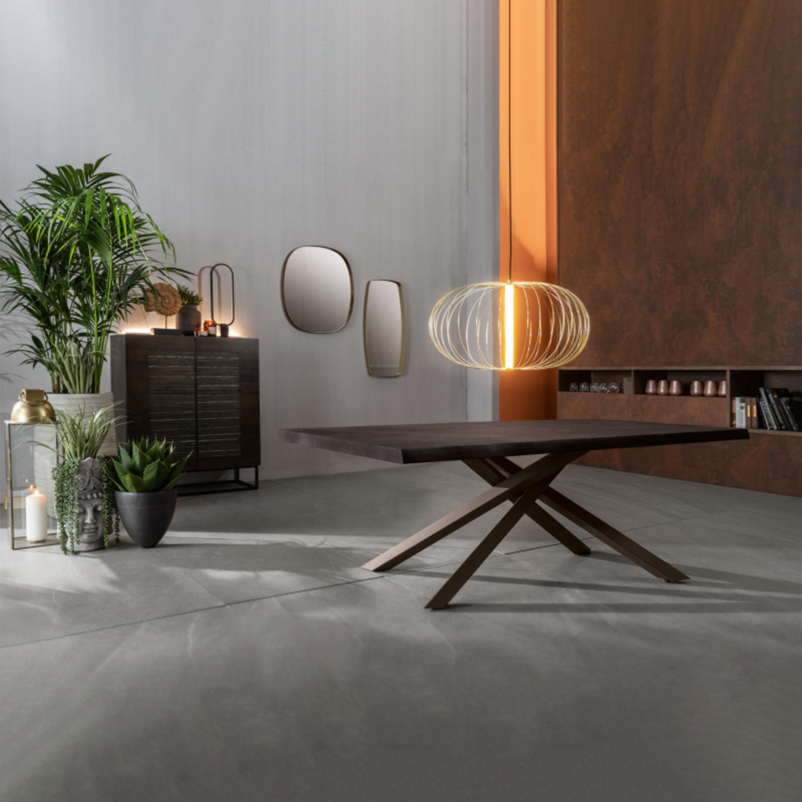 Extendable table "Théodore" wooden top and metal legs cm 200/300x100 76h