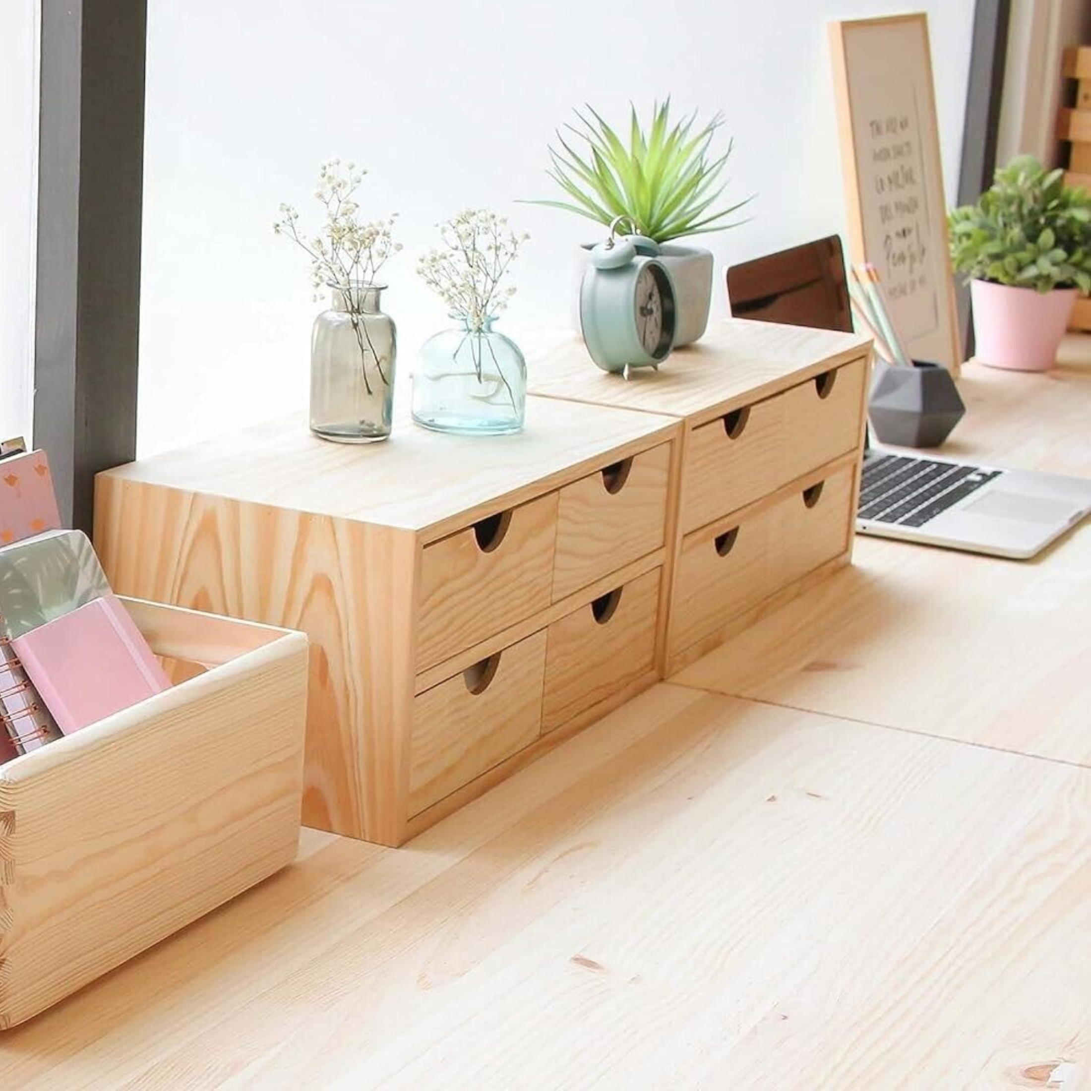 "Mini4" chest of drawers with 4 drawers in natural wood assembled cm 40x20 18.5h