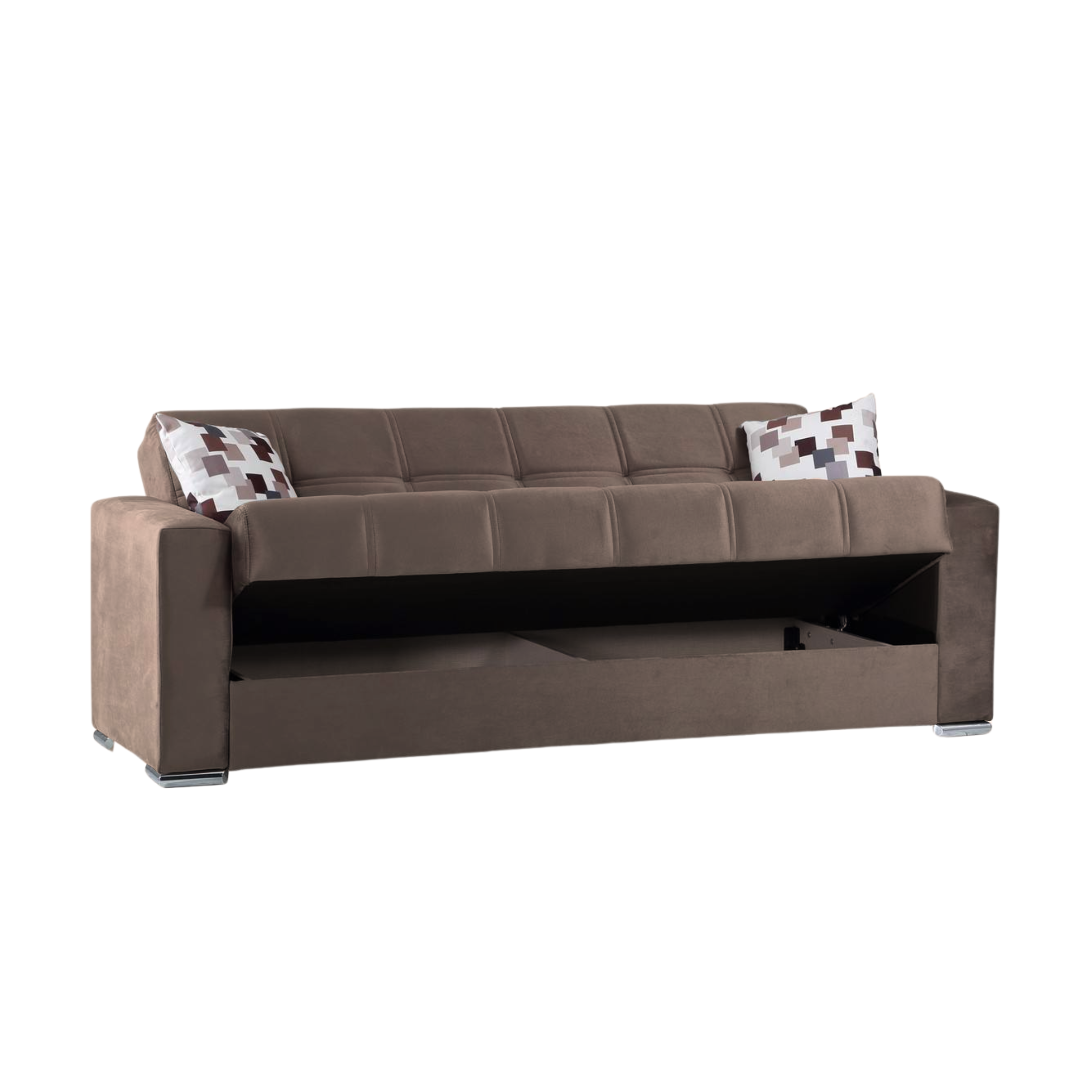 "Alba" 3-seater sofa bed with storage in fabric with chromed feet, 226x85 cm, 92h