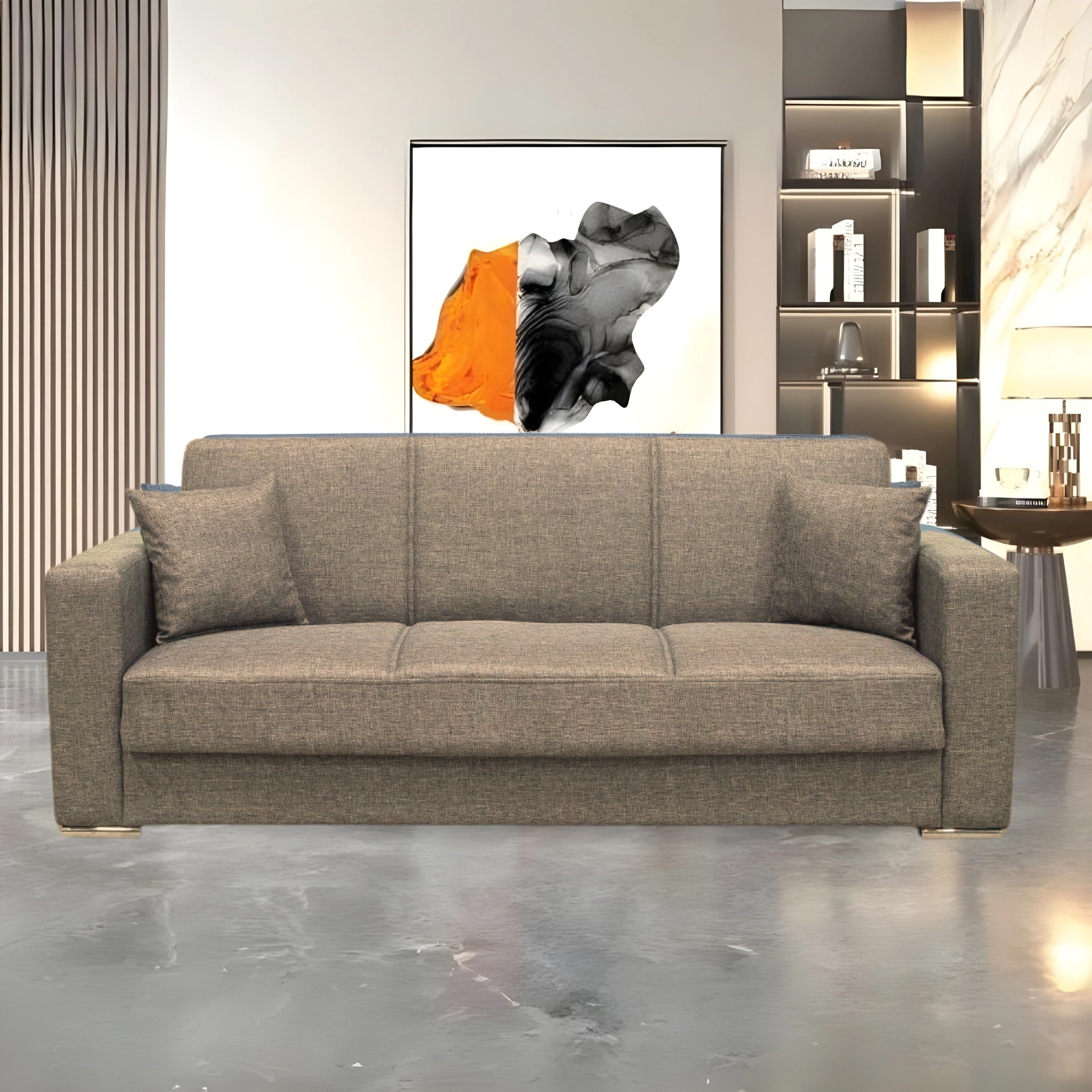 "Futura" 3-seater sofa bed in fabric with chromed feet, 220x84 cm, 82h