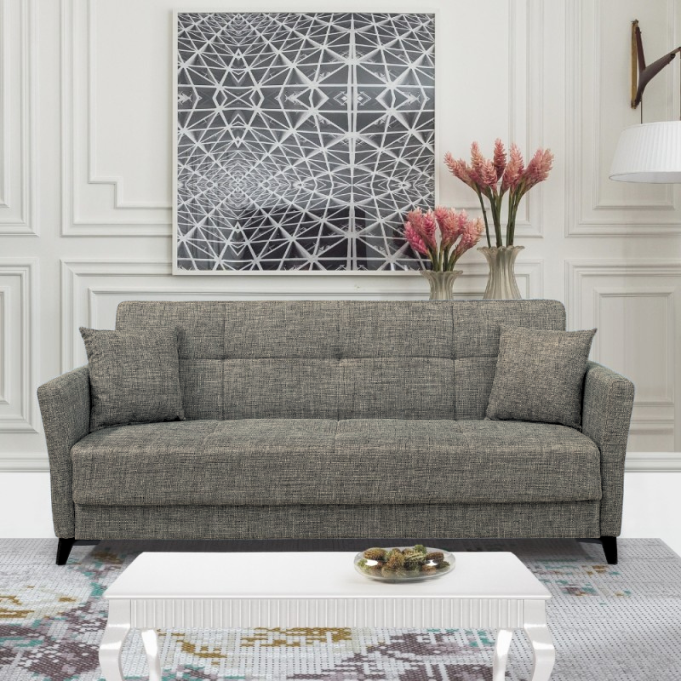 "Lory" modern 3-seater velvet sofa bed for living room, 210x88 cm, 82 cm high