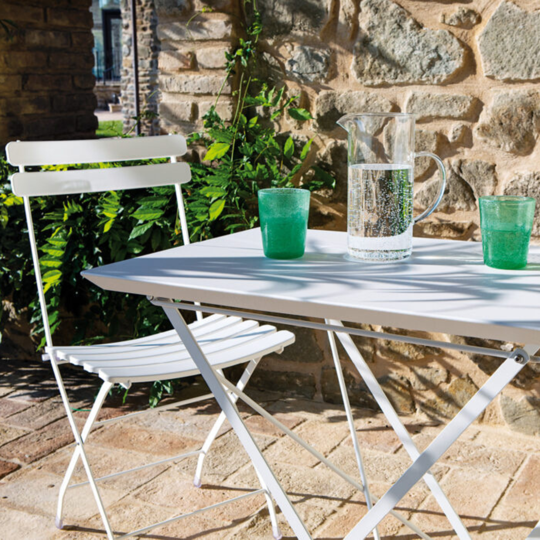 "Step" folding square table in galvanized metal for the garden, height 75 cm
