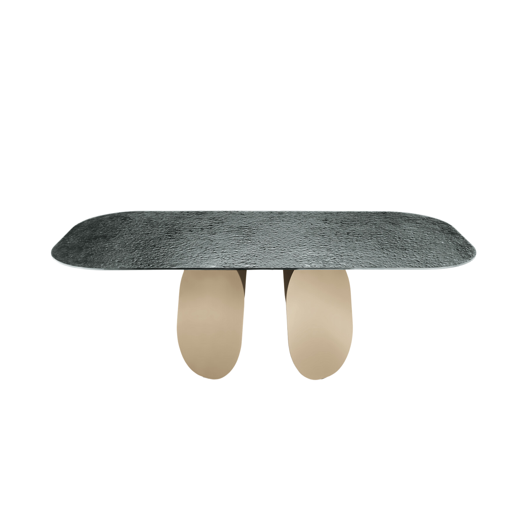 "Monroe" modern fixed dining table with hammered glass top