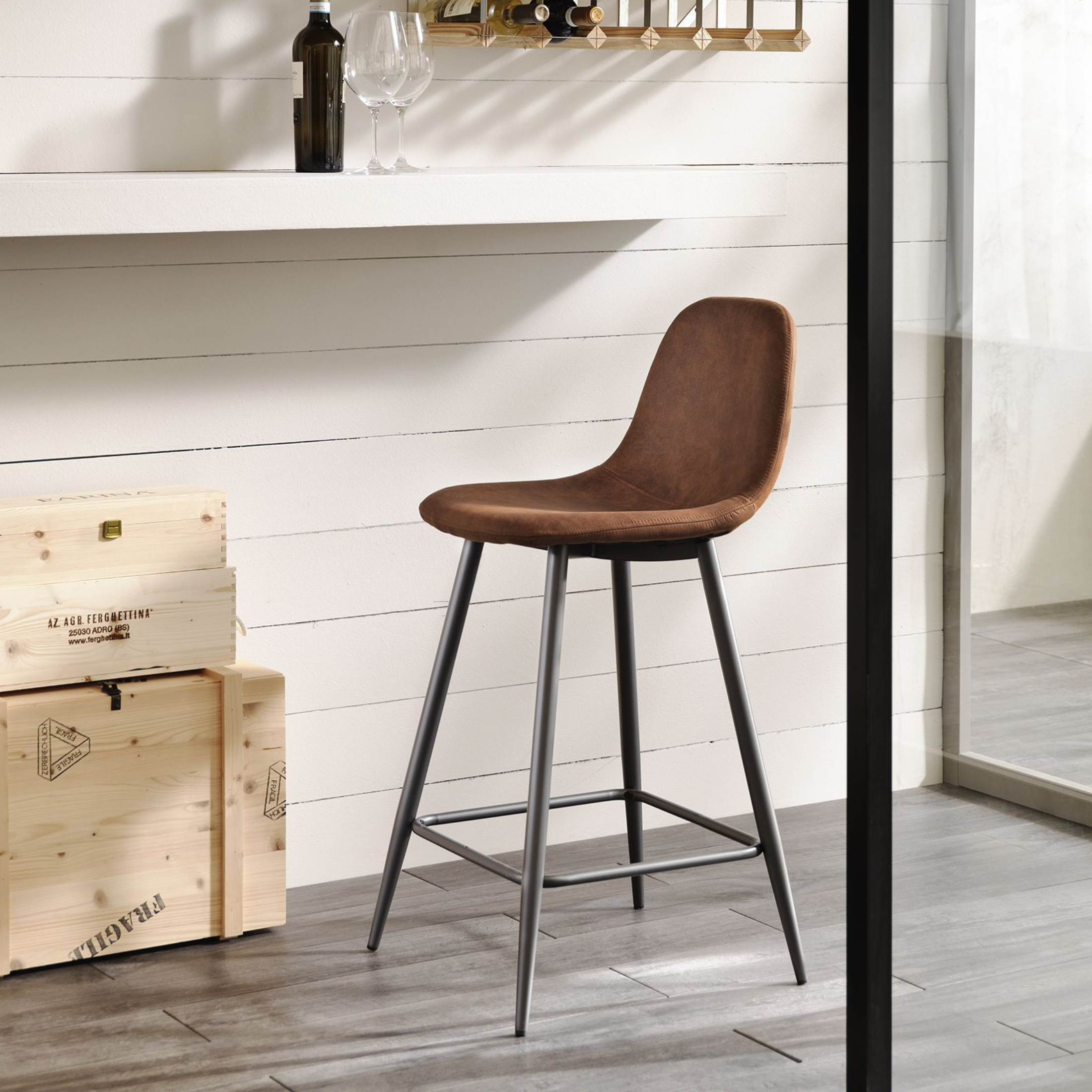 Set of high padded stools "Brig" in imitation leather with footrest cm 50x44 84h