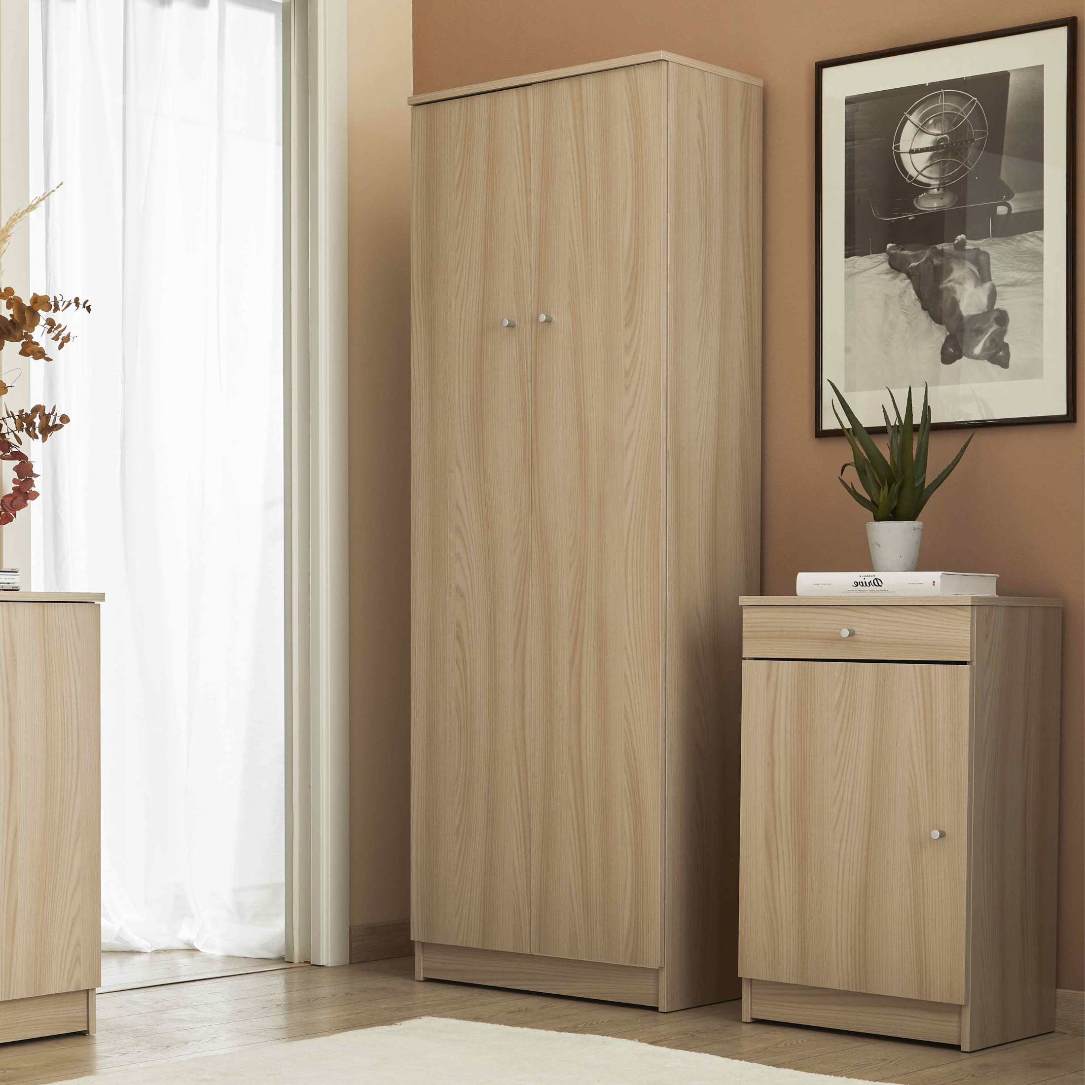 "Eli" modern wooden entrance hall cabinet with 1 door and 1 drawer, 46x34 cm, 80 cm high