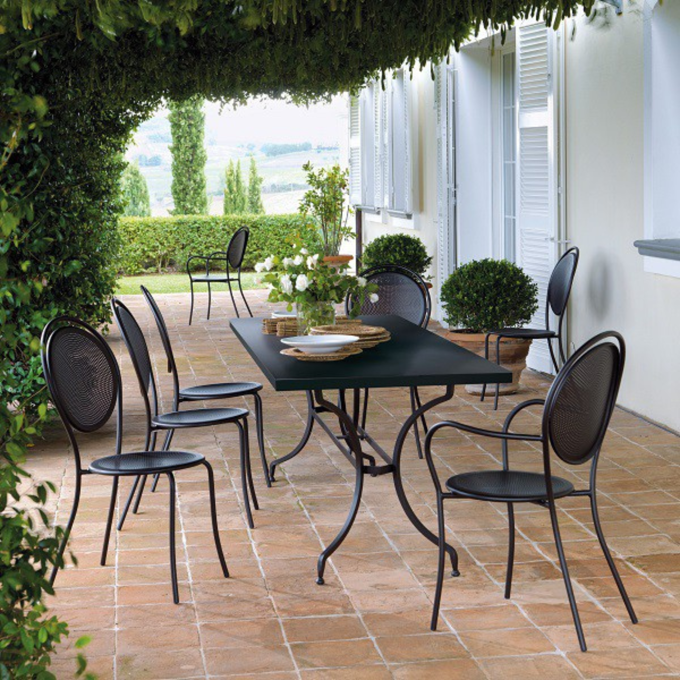 "Tosca" rectangular galvanized metal dining table for the garden, 180x90 cm, 75 cm high