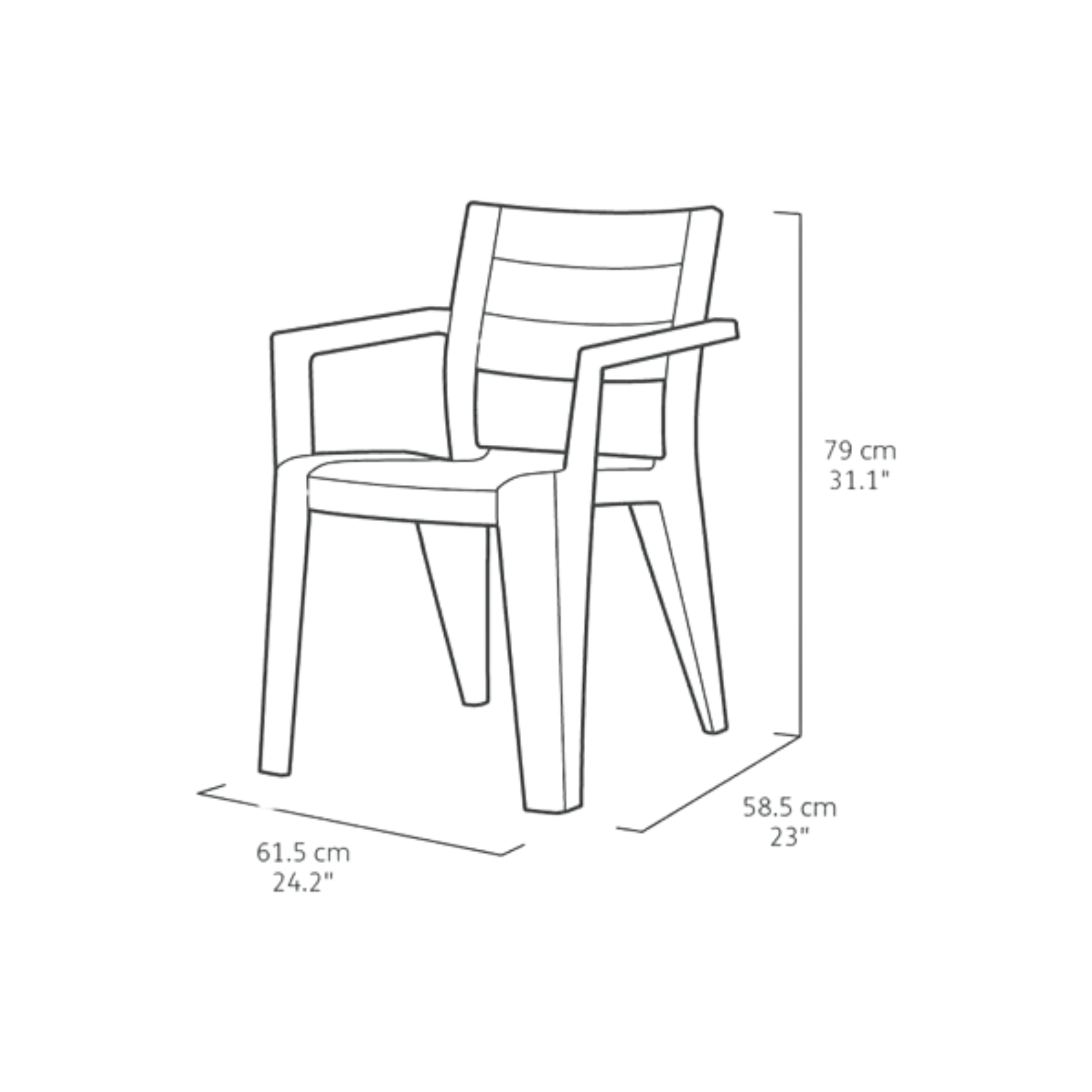 Set of 6 "Helena" garden chairs with stackable polypropylene armrests, 61.5x58.5 cm, 79h