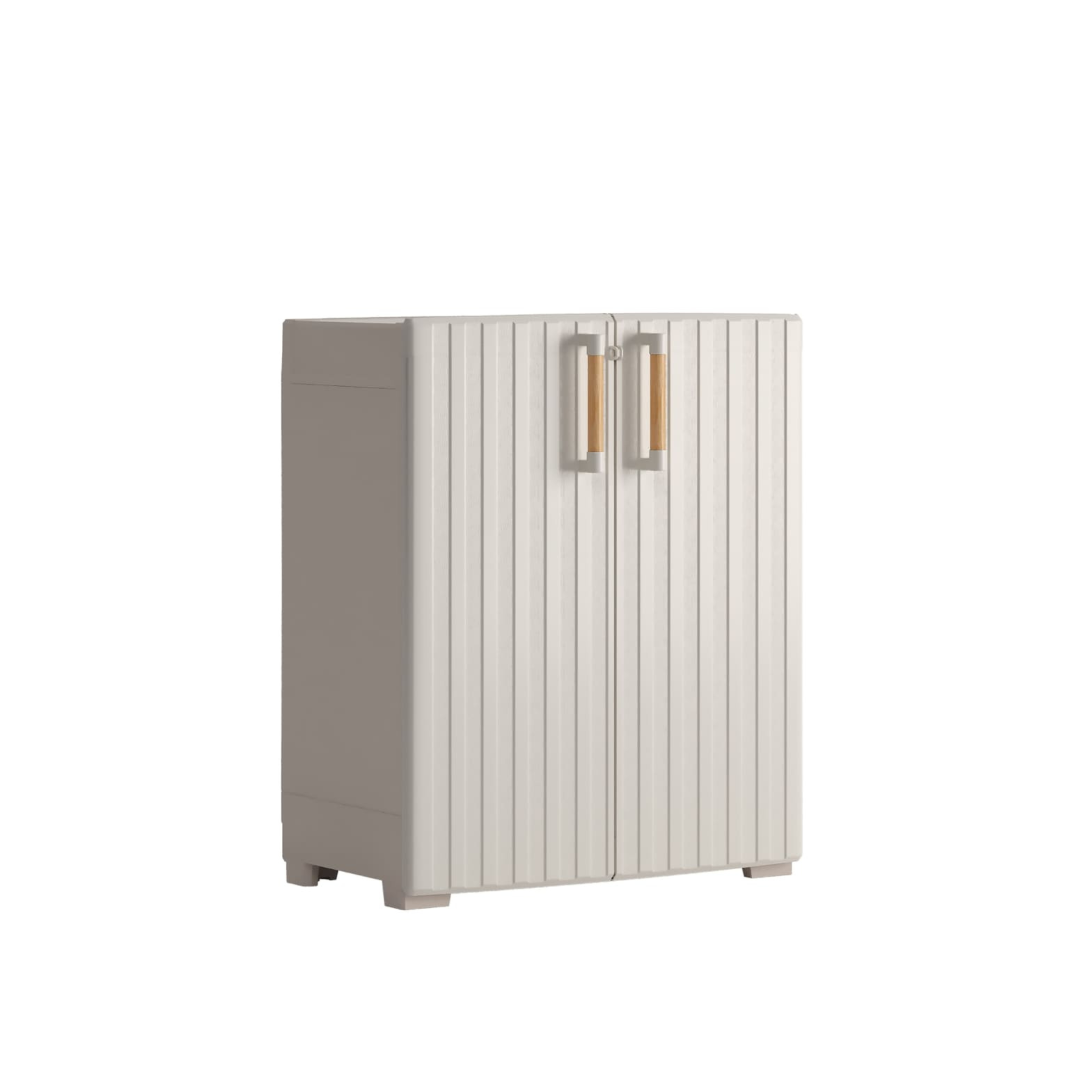 "Groove" resin garden cabinet with internal shelves and raised feet