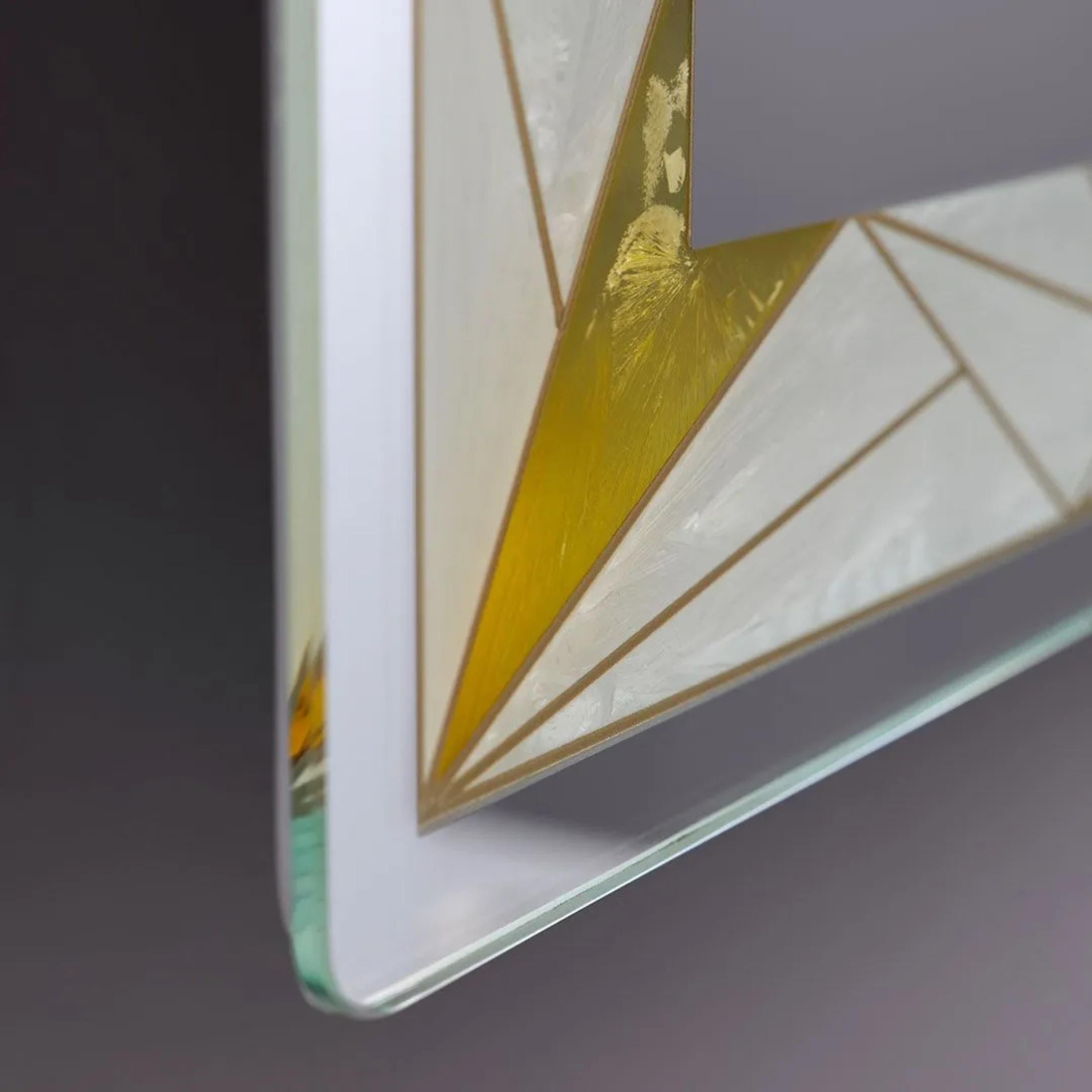 "Mosaic" touch LED wall mirror with satin and colored inserts