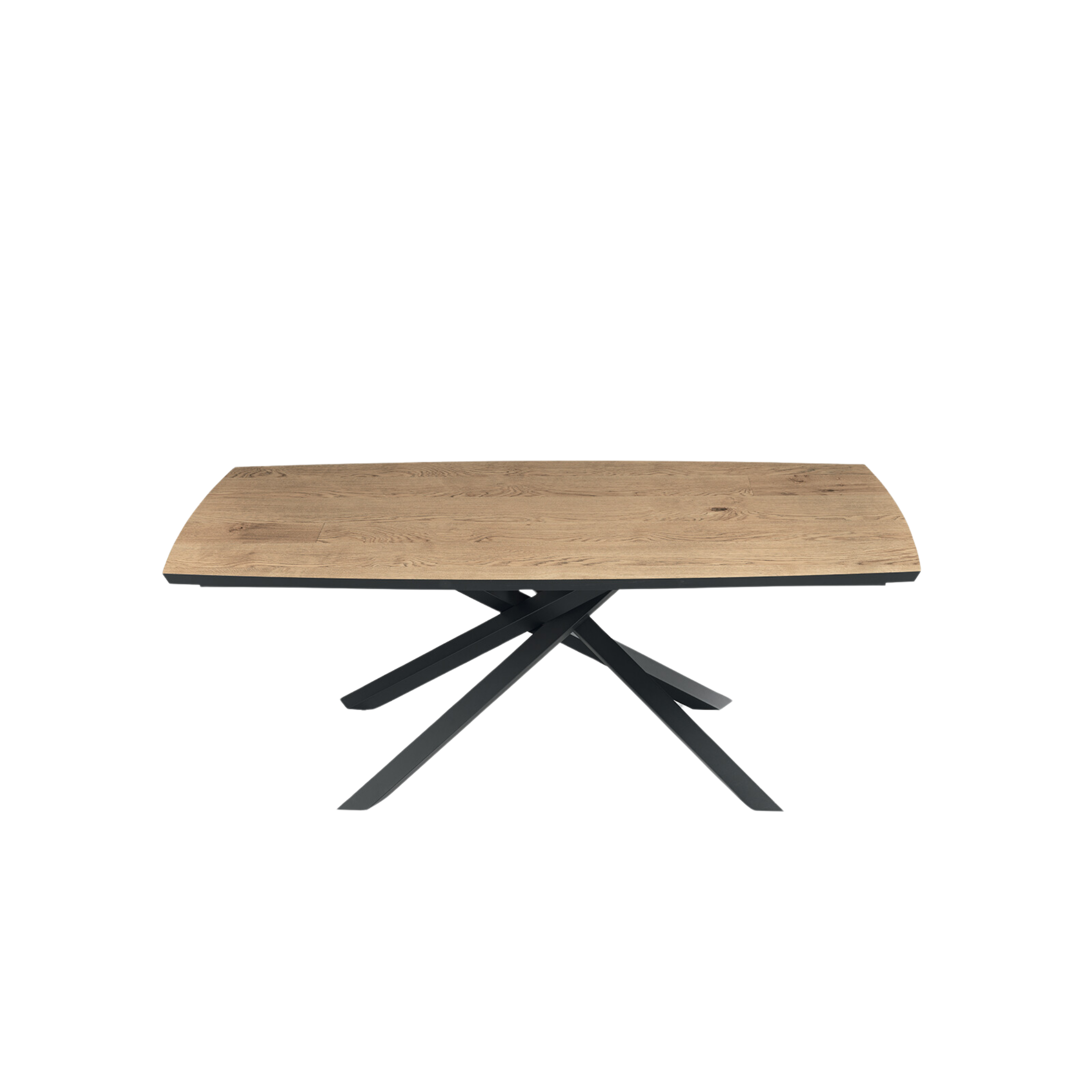 "Alan" modern fixed dining table with metal base and oak top