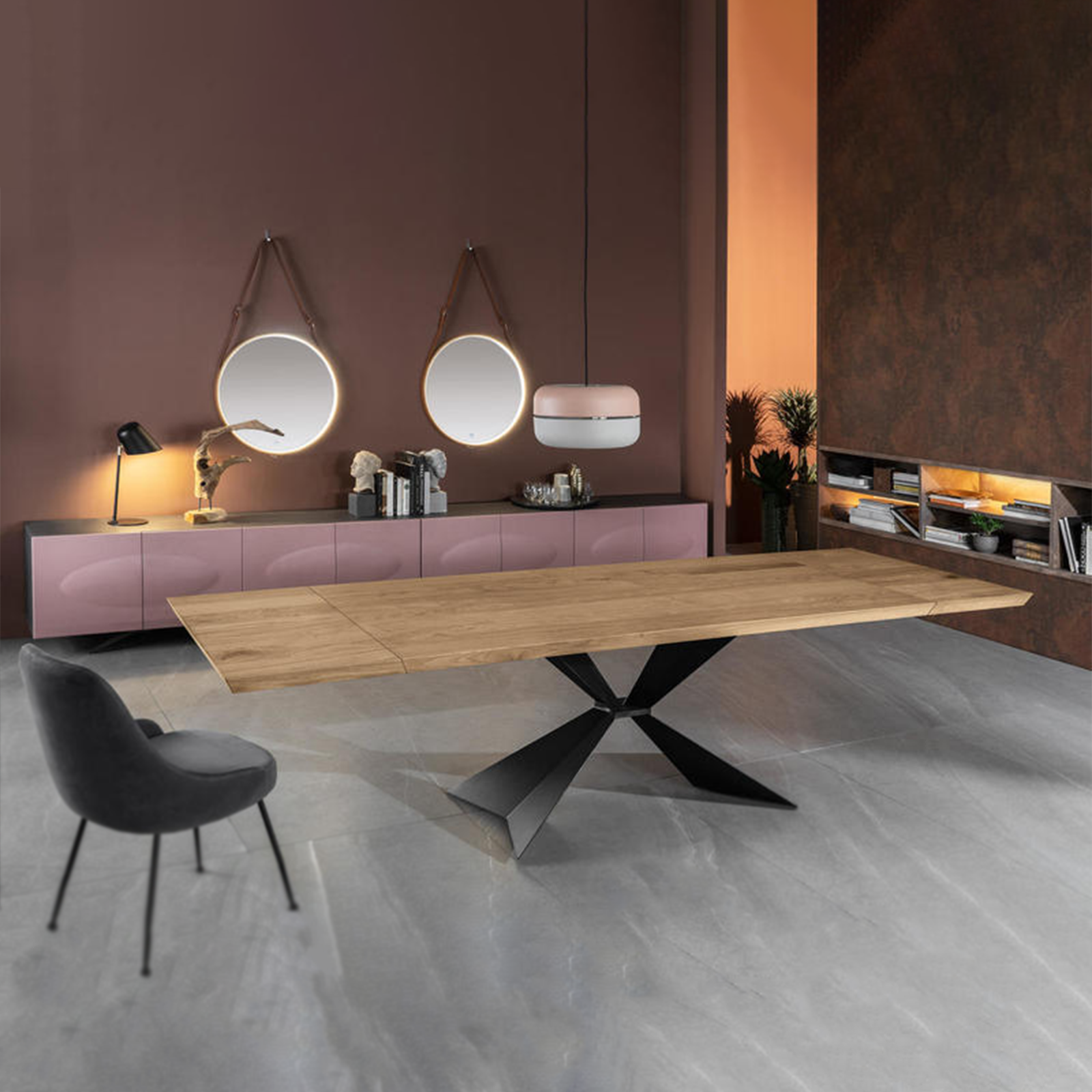 Extendable table "Nilo" wooden top metal legs cm 160/240x90 76h