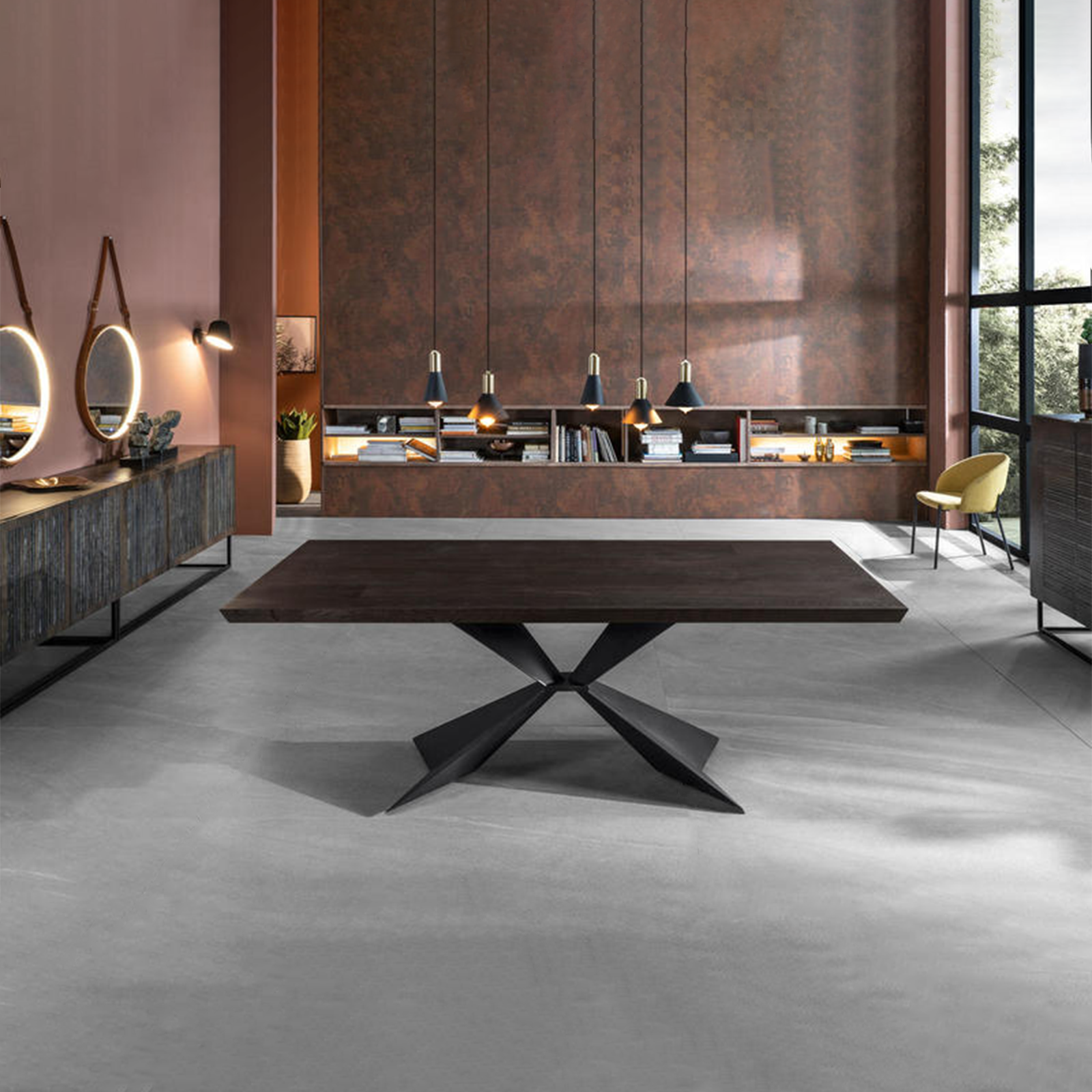 Extendable table "Nilo" wooden top metal legs cm 160/240x90 76h