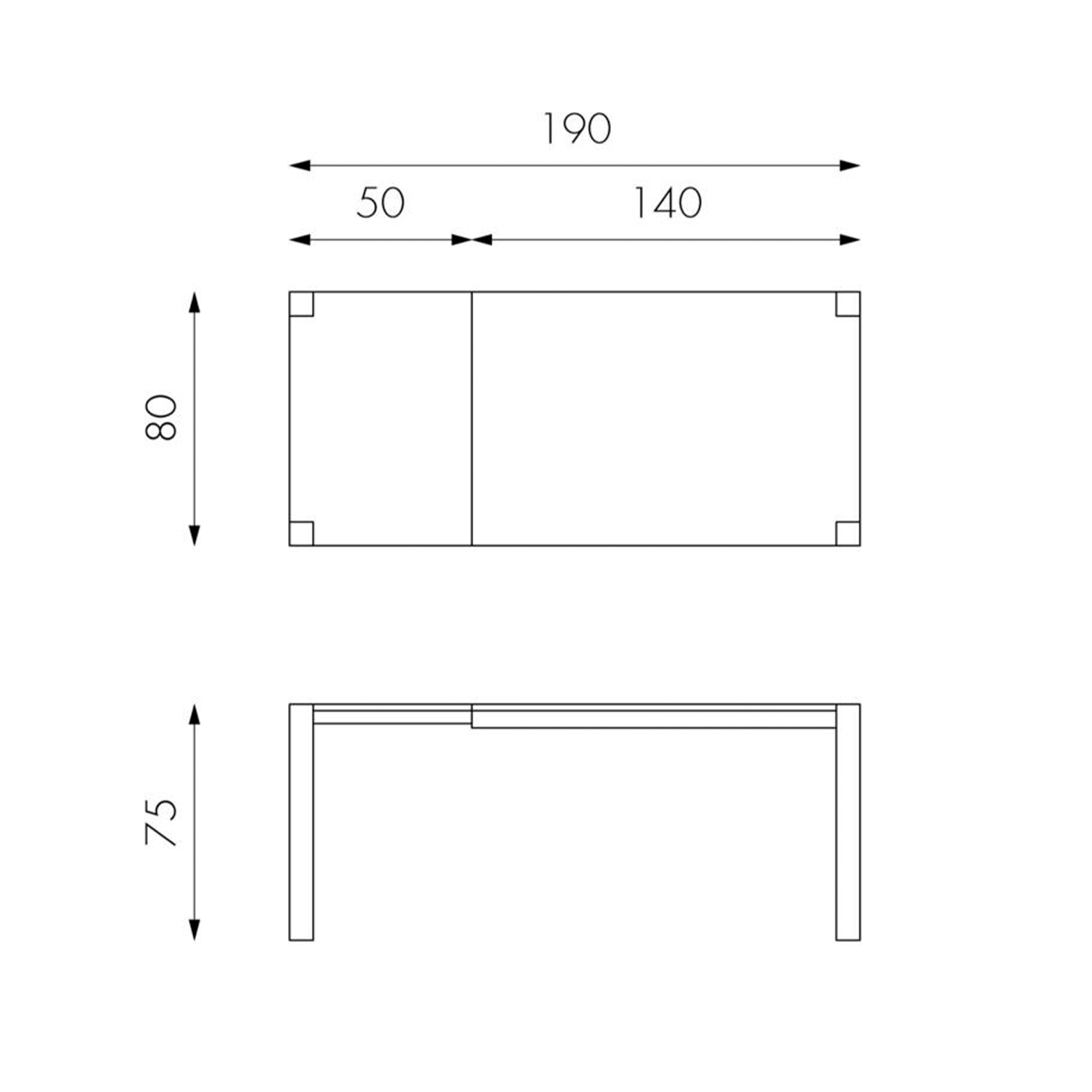 Extendable table "Spike" with wooden top and legs, 6 seats, 140/190x80 cm, 75 cm high