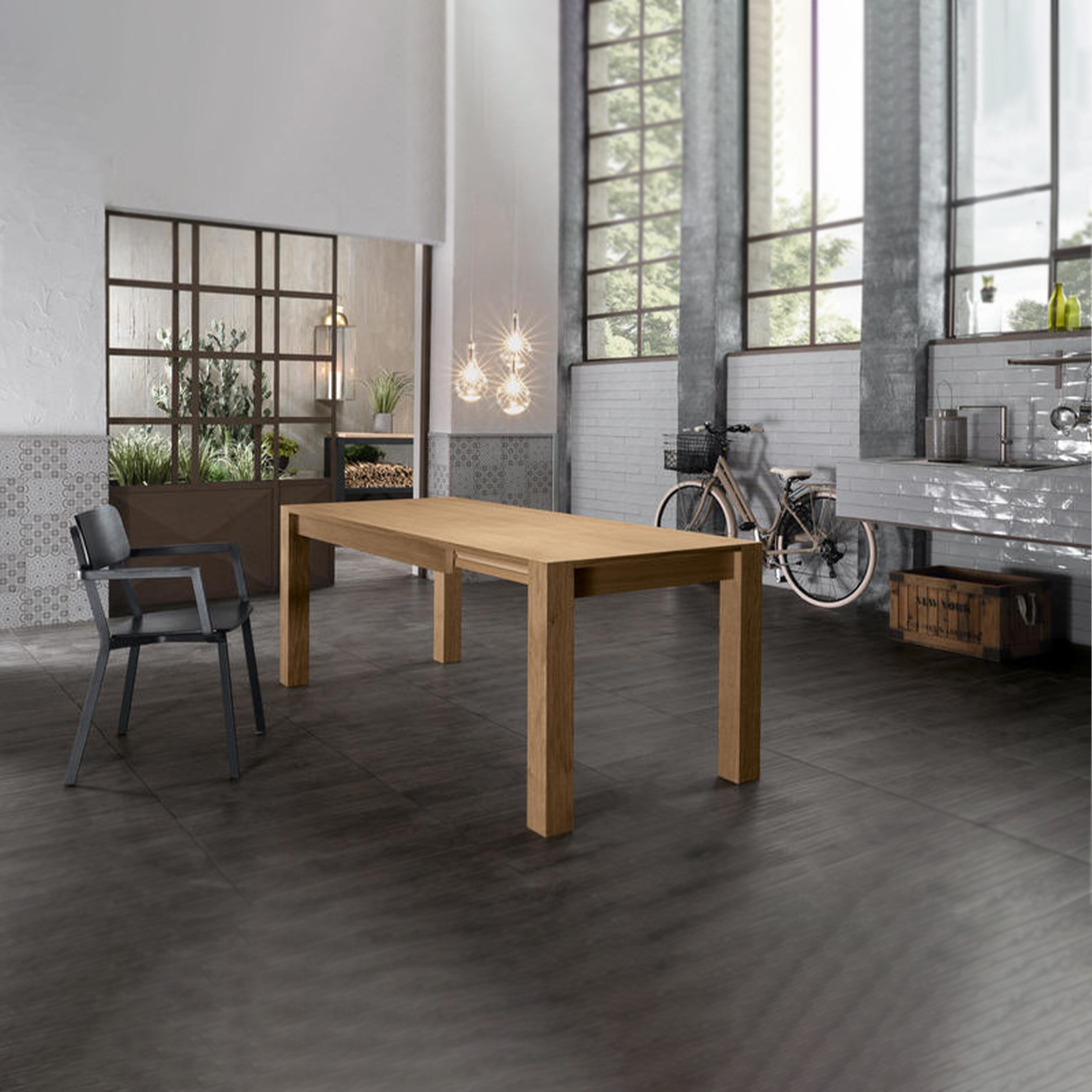 Extendable table "Spike" with wooden top and legs, 6 seats, 140/190x80 cm, 75 cm high